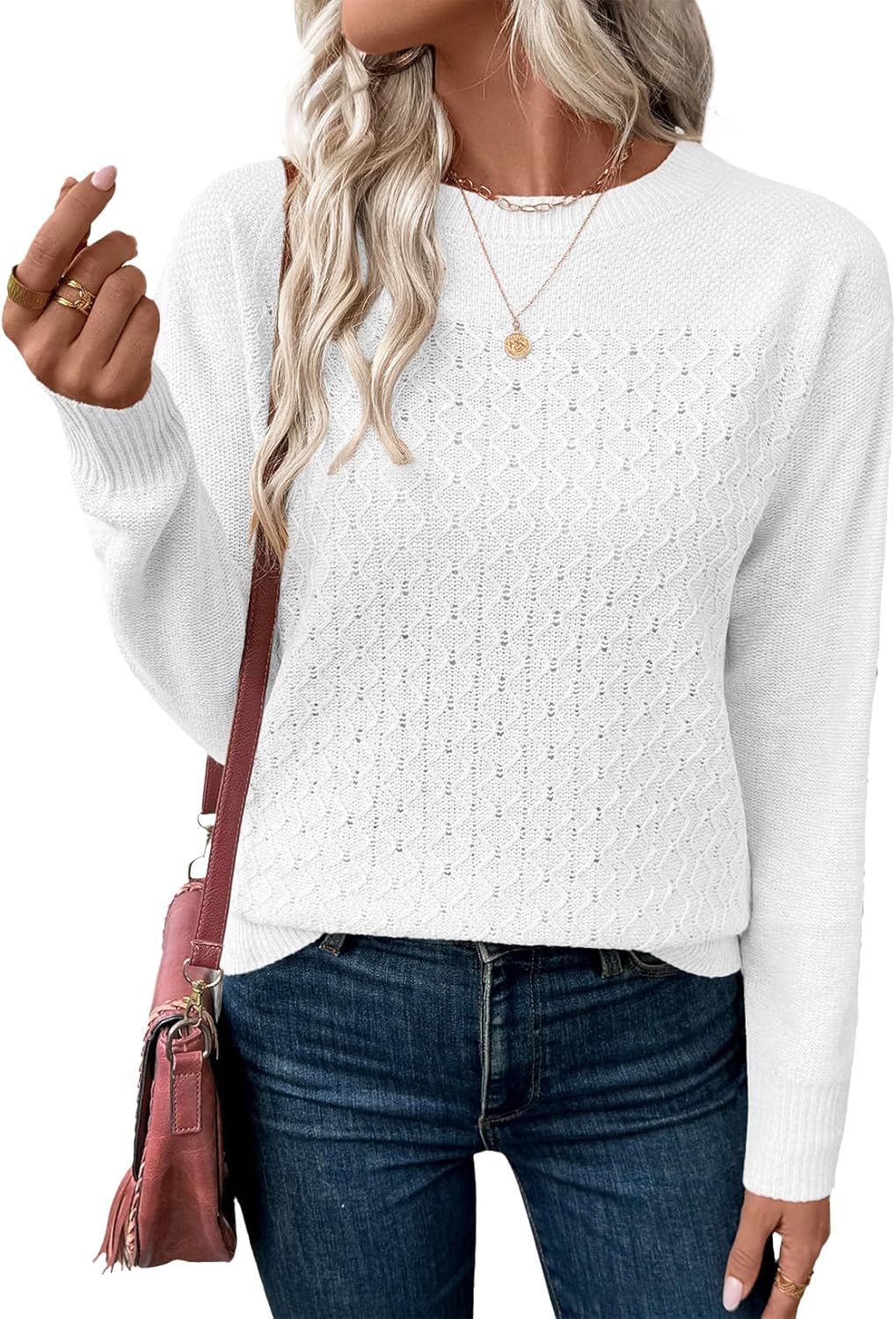 EVALESS Women’s Fall Sweater 2025 Casual Long Sleeve Crewneck Knit Pullovers Jumper Tops