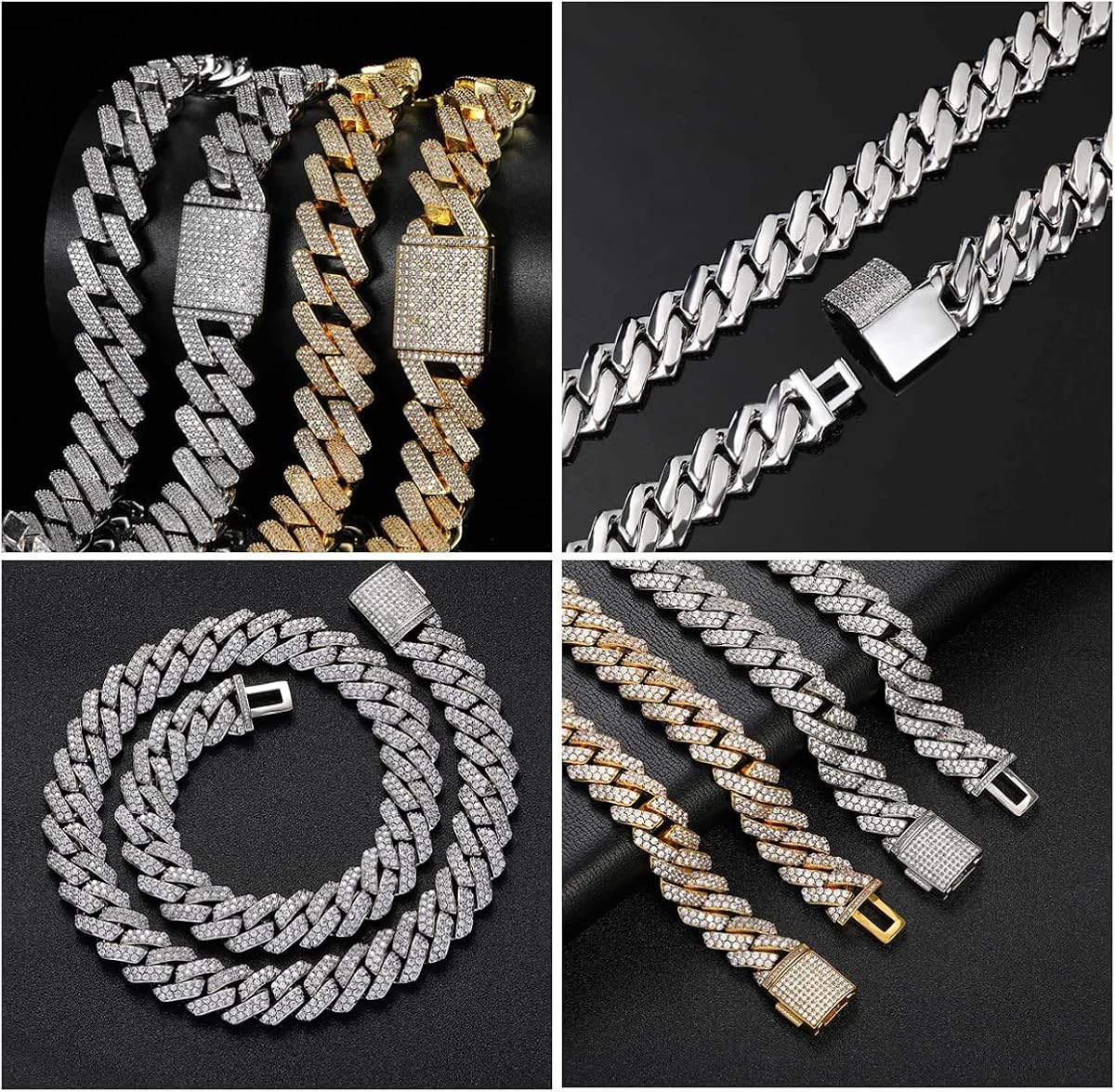 Miniatura 6 de yfstyle Cadena de eslabones cubanos para hombre, collar de cadena de eslabones cubanos de oro, collar de hip hop, cadena de eslabones cubanos para