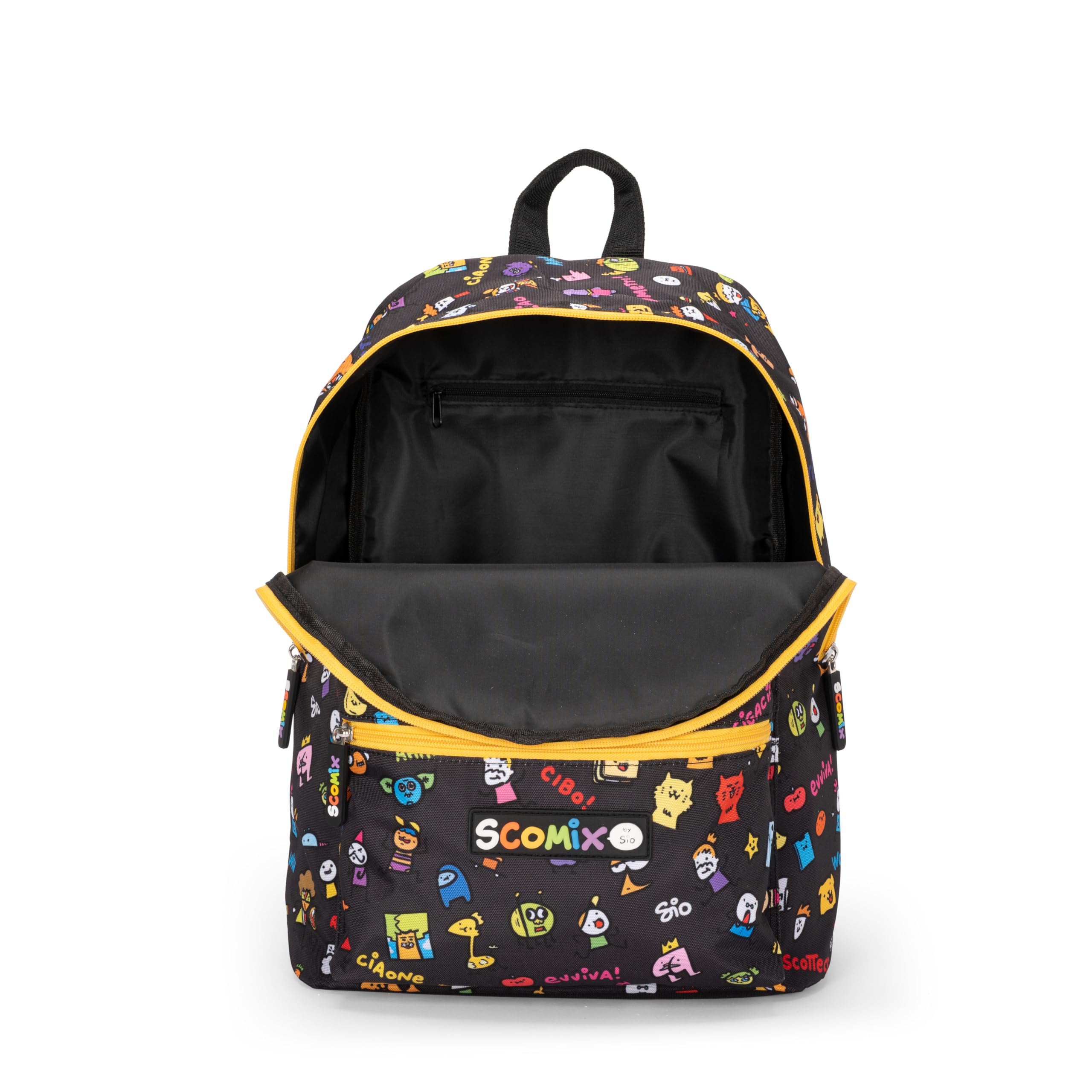 COMIX Scomix by Sio - Zaino Scuola per Bambini e Ragazzi con Schienale Imbottito e Rinforzato, Spallacci Regolabili, Vano Principale, Tasca Frontale e Chiusure A Zip, 30x40Hx17 cm, 24L, Nero