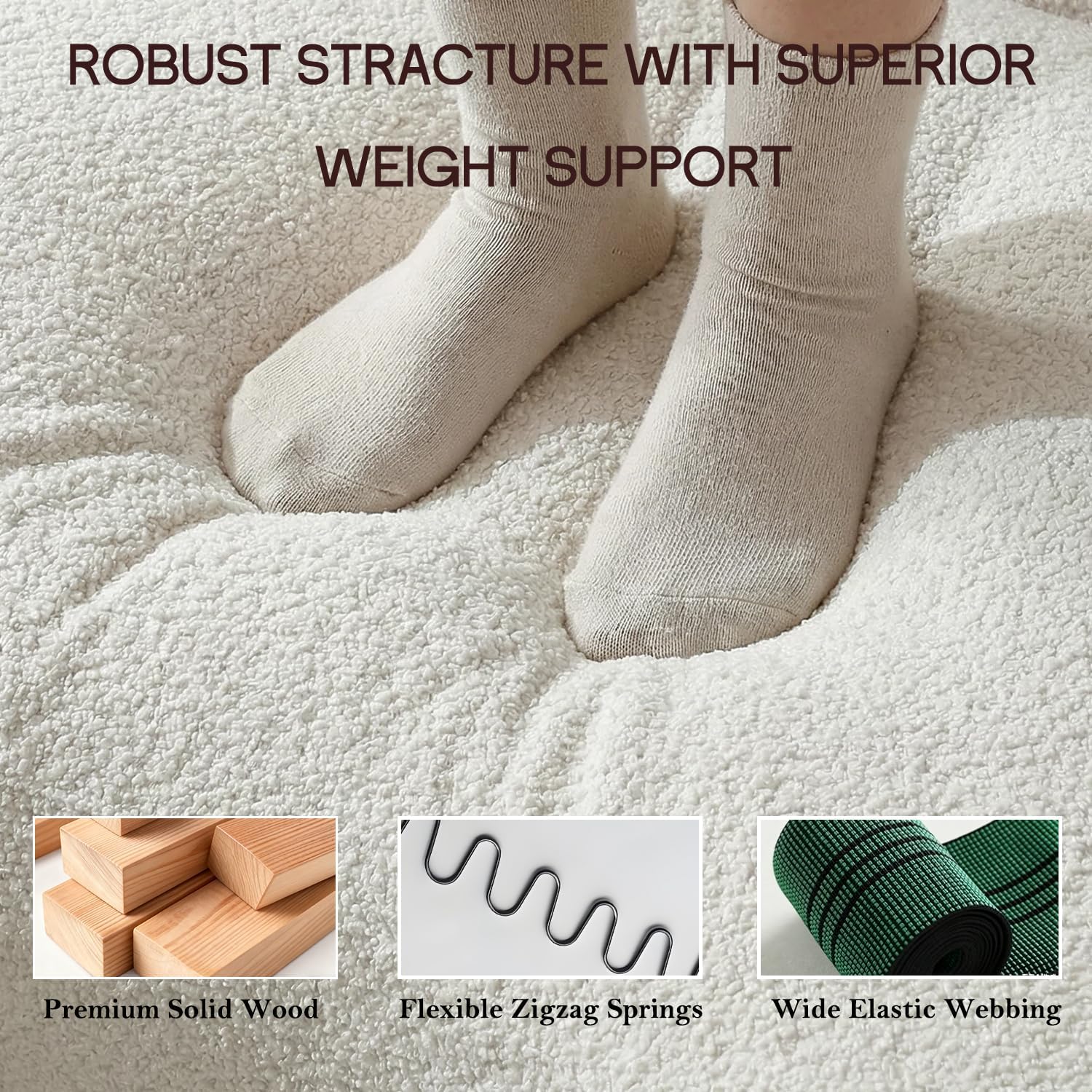 White Bouclé 2-Piece Couch and Chair Set, Modern Living Room Sofa Sets with 87.8" 3-Seater Sofa + 1 Single Chairs, Deep Seat Upholstered Boucle Couch Set with Solid Wood Frame and 5 Pillows