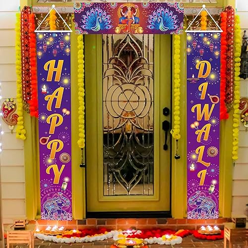 Miniatura 6 de Diwali - Decoraciones para el hogar, 6 x 4 pies, pancarta de feliz Diwali para porche, telón de fondo, festival indio Deepavali, fiesta, Pooja