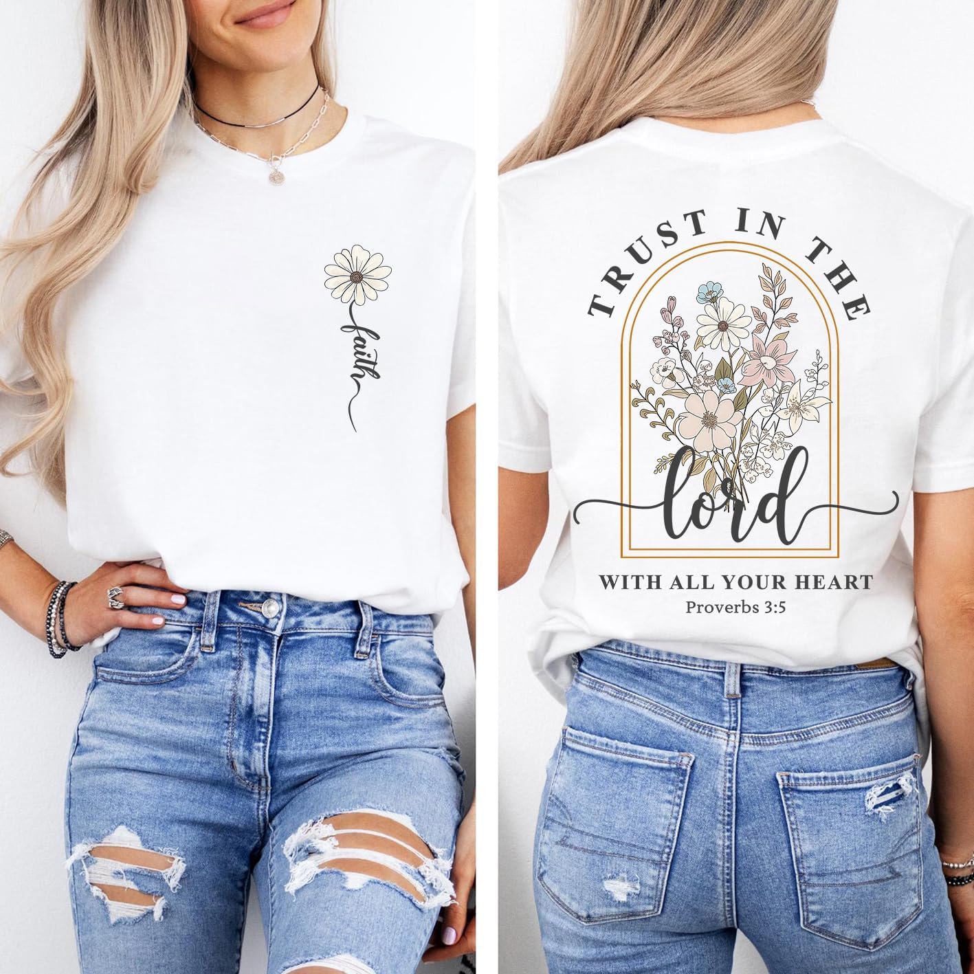 Trust in The Lord Christian Shirt for Women Floral Faith T Shirt Bible Verse Graphic Tee - Image 2