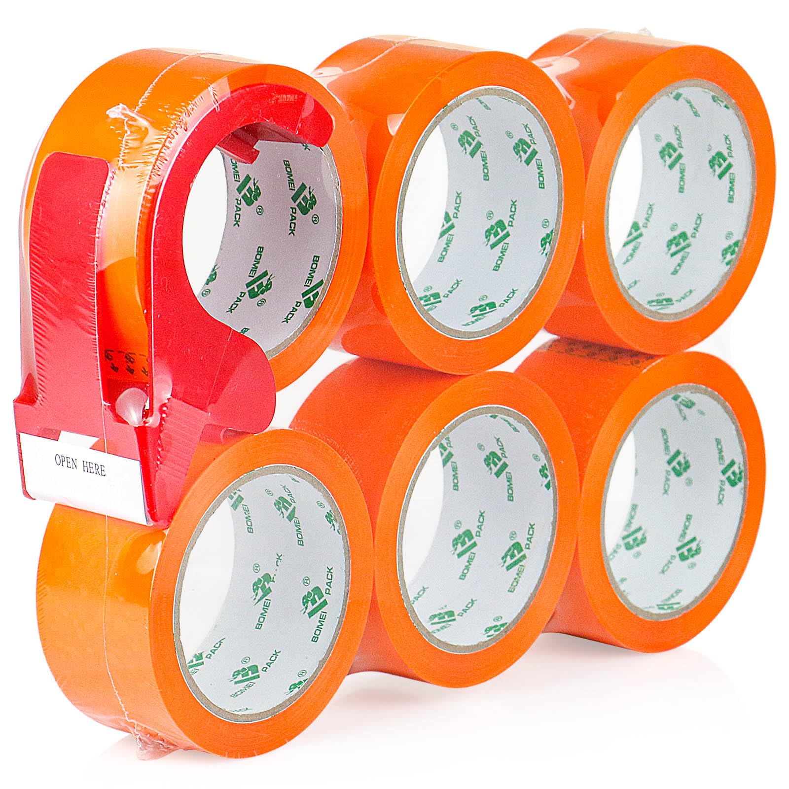 BOMEI PACK Orange Packing Tape 6Rolls 48mm x 66m with dispenser Durable Heavy Duty Packaging tape for Shipping Moving Boxes&Office Use -Strong Adheisve Parcel Tape for Cartons Mailing&Storage