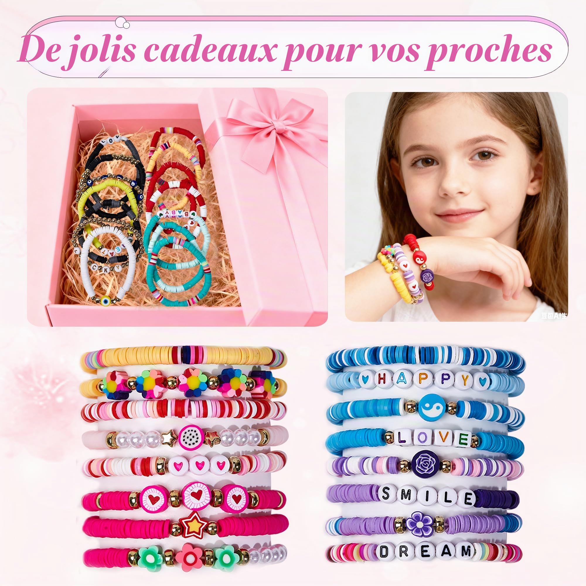 Lot de 32 Bracelets Colorés Preppy Cadeau Anniversaire Enfants Adolescents