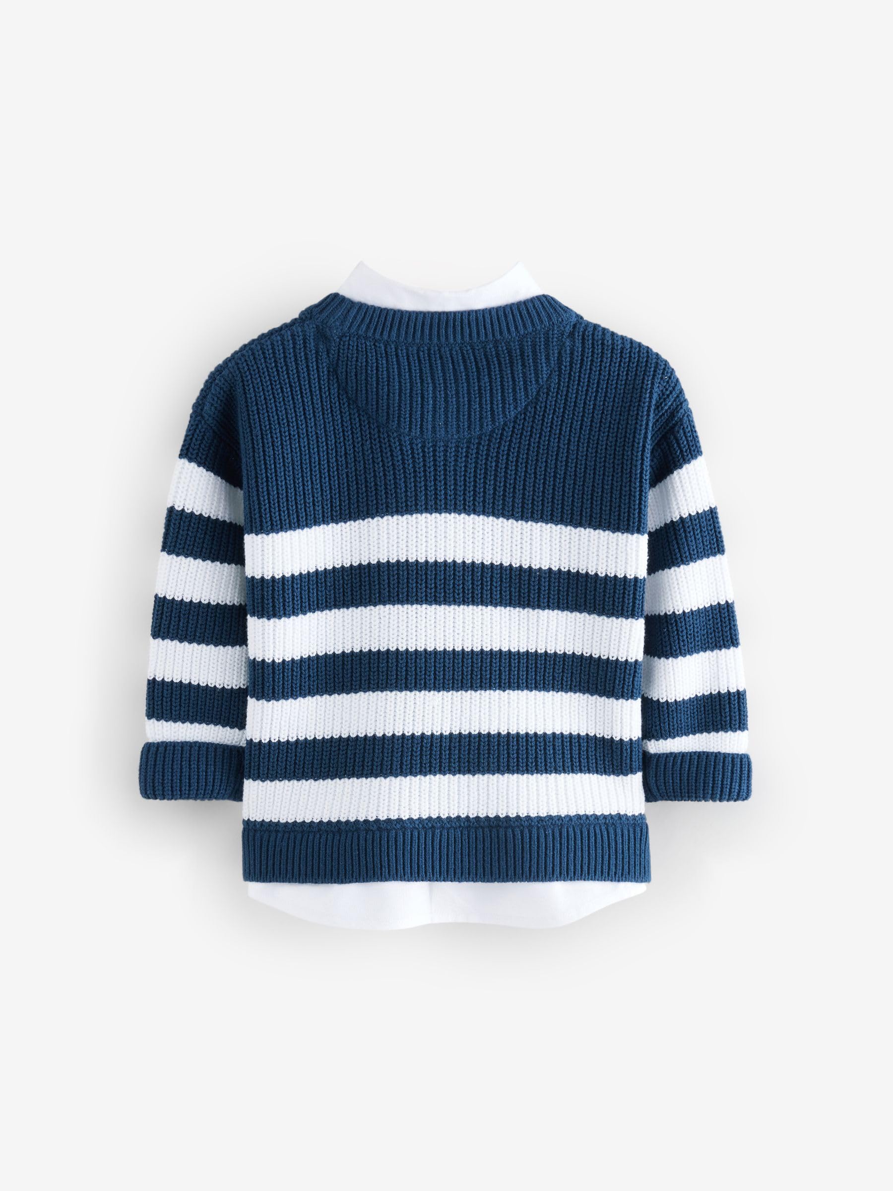 NEXT Garçon Pull en Maille avec col de Chemise intégré 100% Coton
