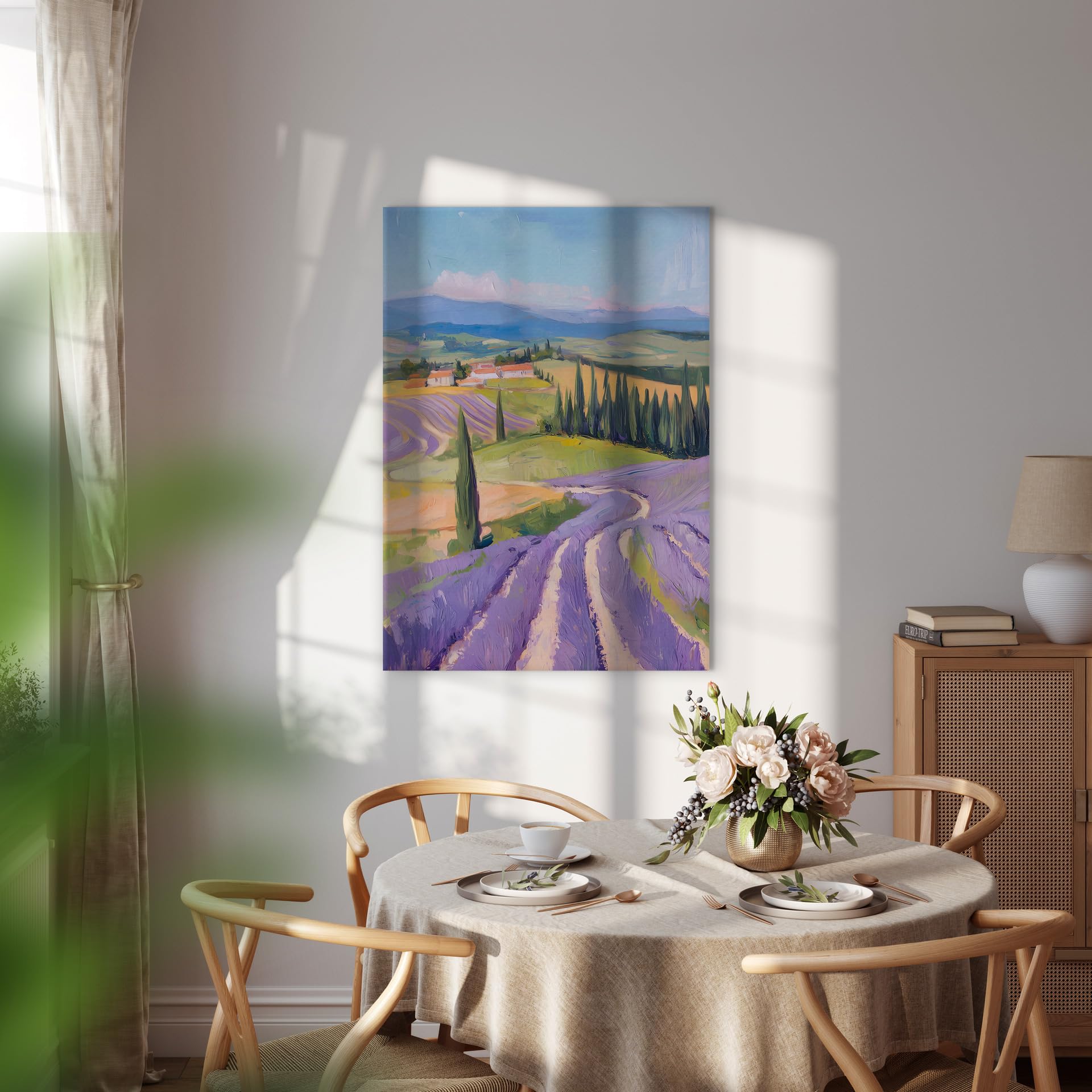 STYLER Leinwandbild Purple Fields 70 x 100 cm I Lavendelfeld bei Sonnenuntergang I Wandbild modern I Druck auf Leinwand mit Keilrahmen