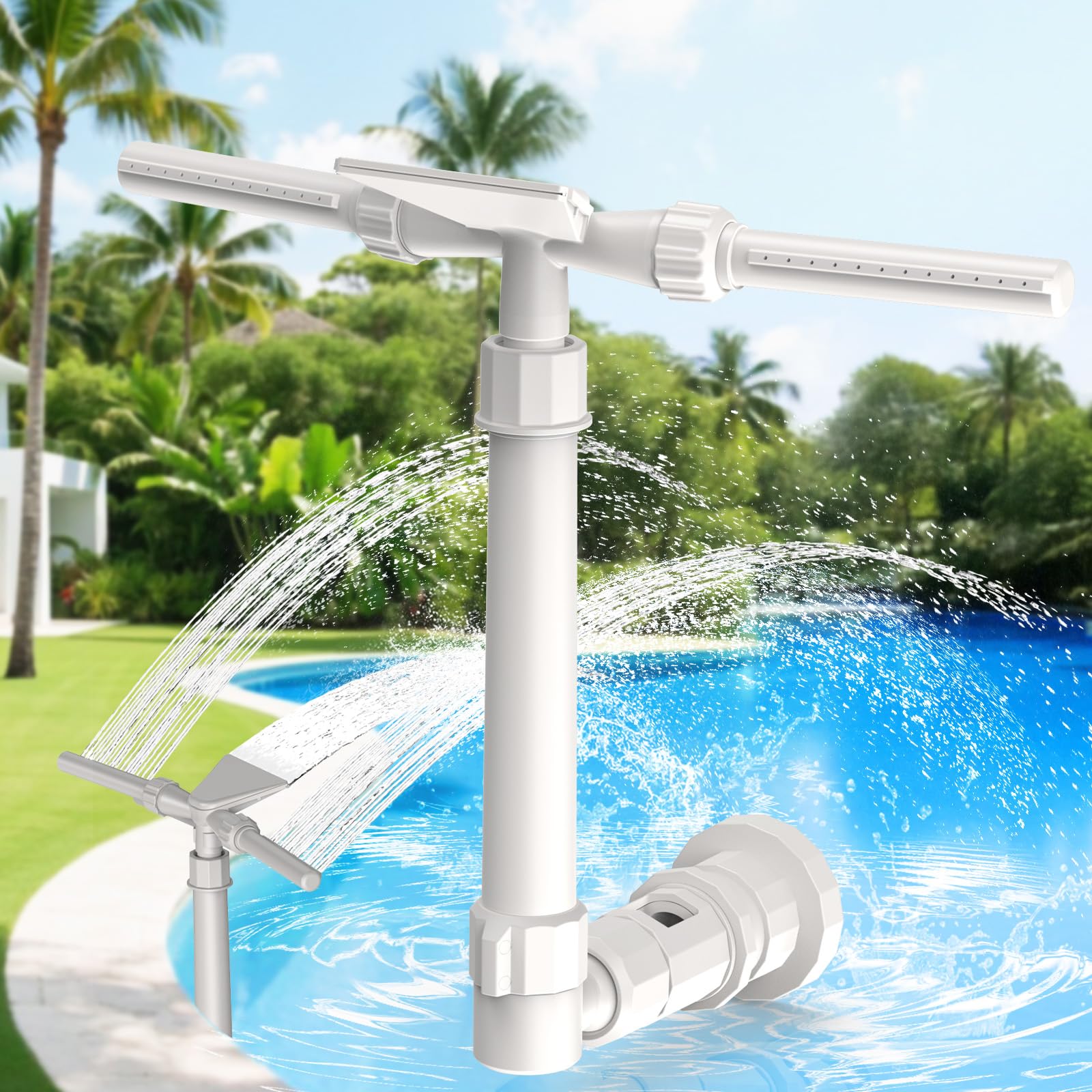 3 in 1 Pools Wasserfall Für Aufstellpools,360° Verstellbarer Dual-Mode-Wasserfall-Poolsprinklerbrunnen, Druck- und höhenverstellbares Poolzubehör für Bodenpools
