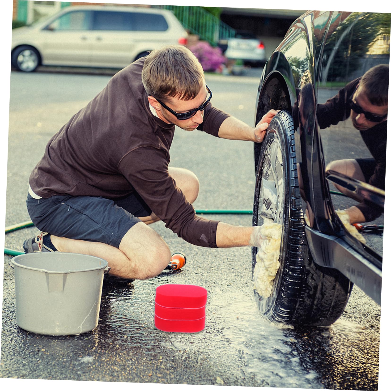 PartyKindom 15pezzi Spazzole per Pulizia Cerchi Auto Kit per Applicazione Cera e Pneumatici con Manico e Testine Sostituibili Strumento per Manutenzione e Dettaglio Auto