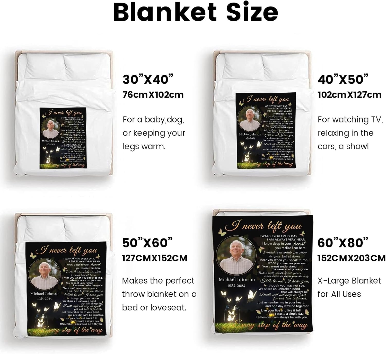 Artsadd Custom Memorial Blanket with Picture for Loss of Loved One, Personalized Sympathy Photo Gift Blanket Name Date in Lovng Memory of Dad Mom Grandma Papa Forever in Our Hearts