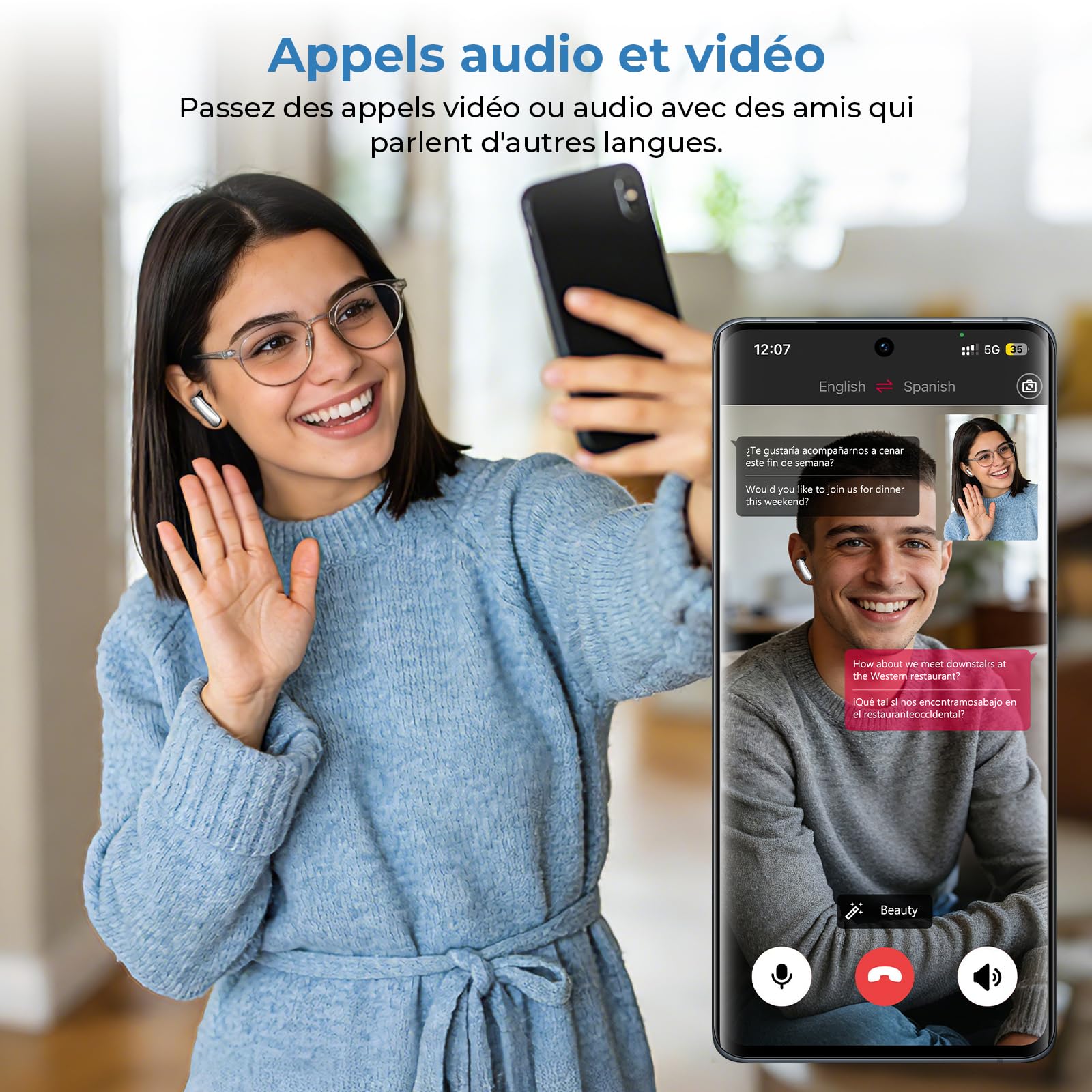 Écouteur Traducteur Instantané 165 Langues 11 Modes Bluetooth 6.0 48H Autonomie Écran Tactile LED