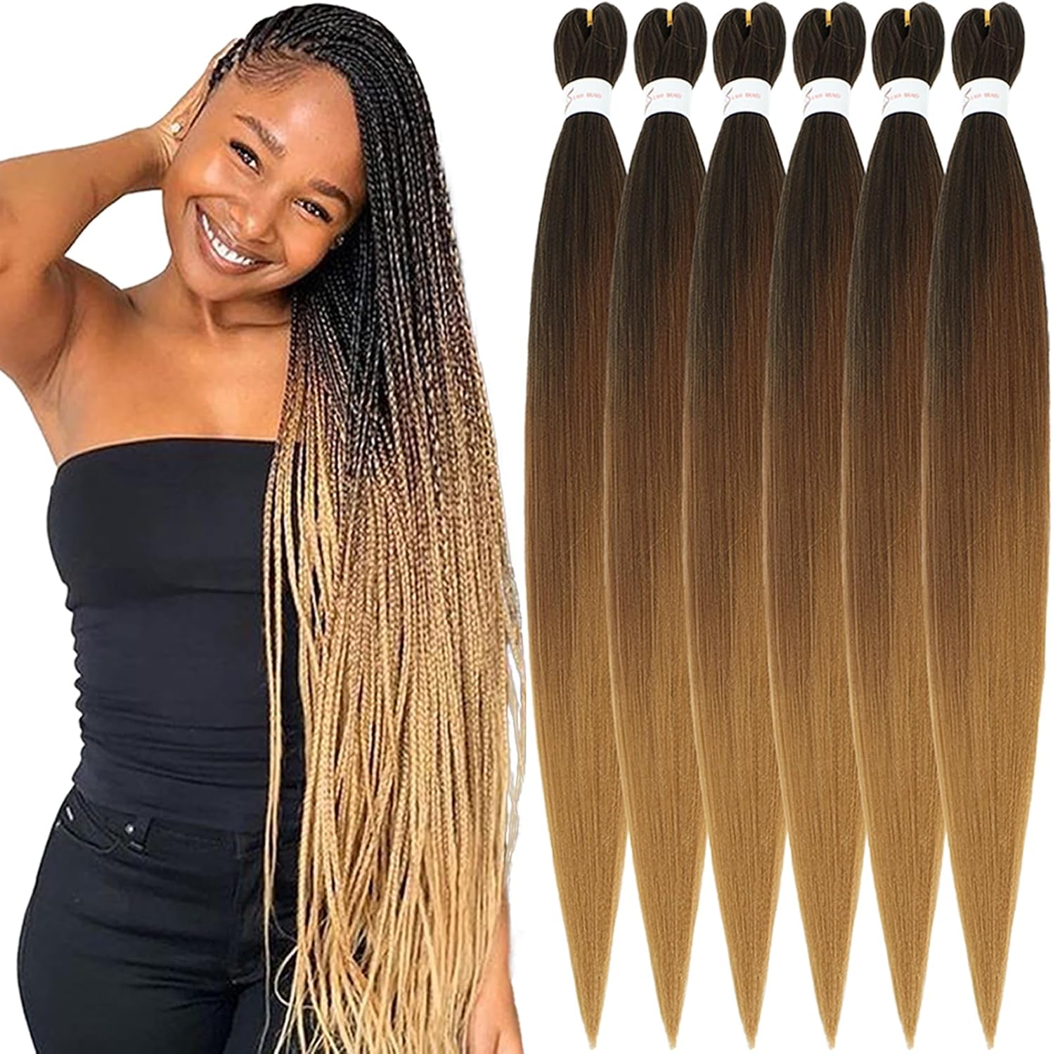 Xusuperb Pre Stretched Braiding Hair Extensions 30 inch Ombre Brown 6