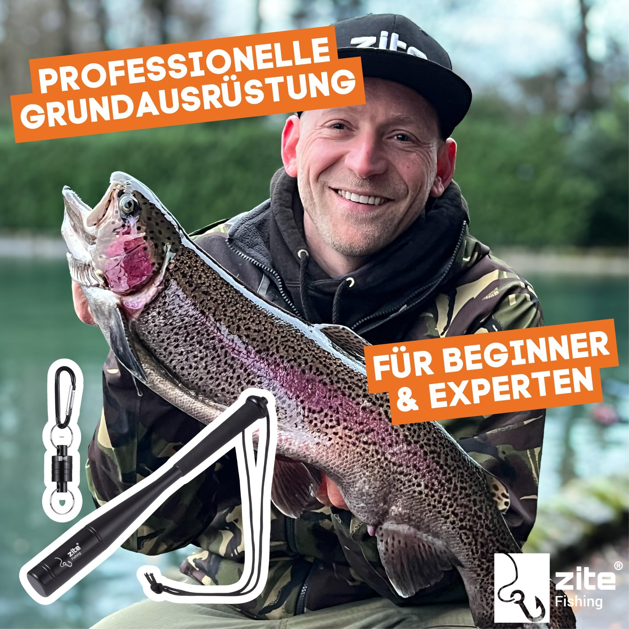 zite Fishing Robusto Uccisore di Pesci in Alluminio 25 cm - Manico Antiscivolo - Pratico con Moschettone Magnetico