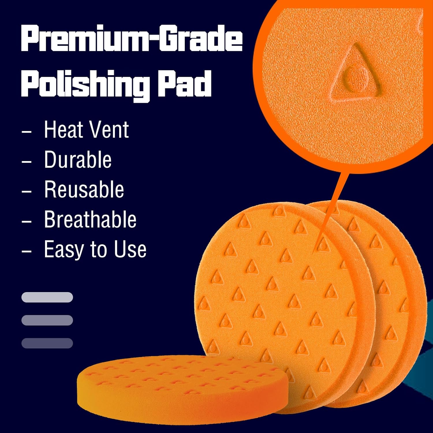6 Inch Buffing Pads - 3Pcs Orange Buffing Pads - 6.5 Inch Face for 6 Inch 150mm Backing Plate - High-Density Buffing Sponge Pads for Car Buffer Polisher Compounding, Polishing & Waxing - Image 5