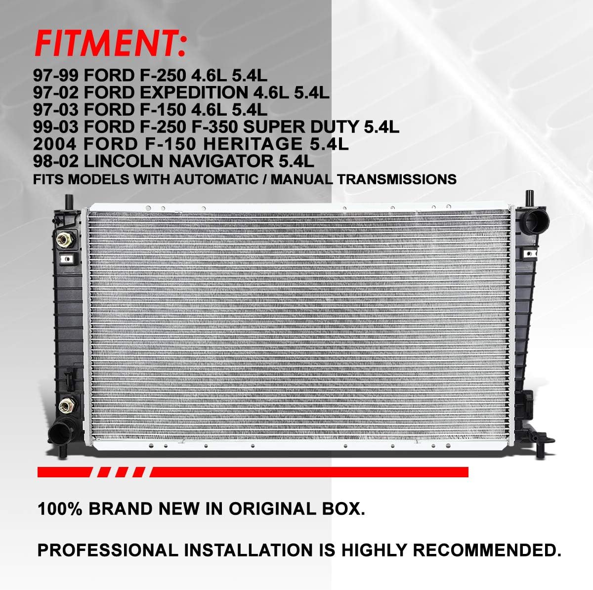 Auto Dynasty Radiator Compatible with 97-04 Ford Expedition F-Series Super Duty Lincoln Navigator 4.6L 5.4L at/MT, DPI 2136 Factory Style 1-Row Cooling Radiator, Aluminum Core