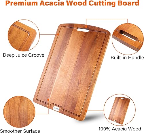 Miniatura 2 de Tabla de cortar extragrande de 24 x 16 pulgadas, tabla de cortar de bambú 2XL para cocina, tabla de cortar con ranura para jugo y asa, tabla grande