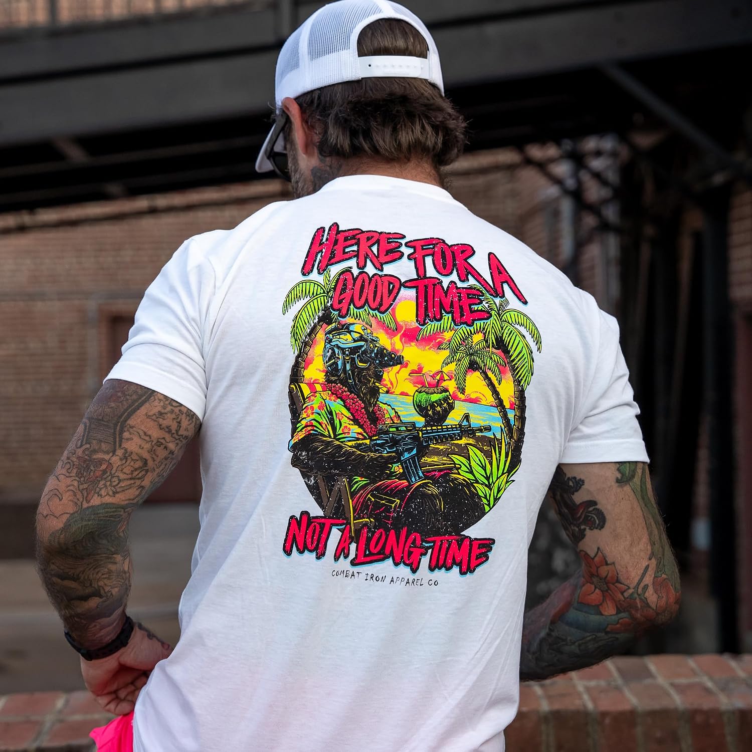 Combat Iron Men's Graphic Short Sleeve T-Shirt - Here for a Good Time Summer Edition Tee