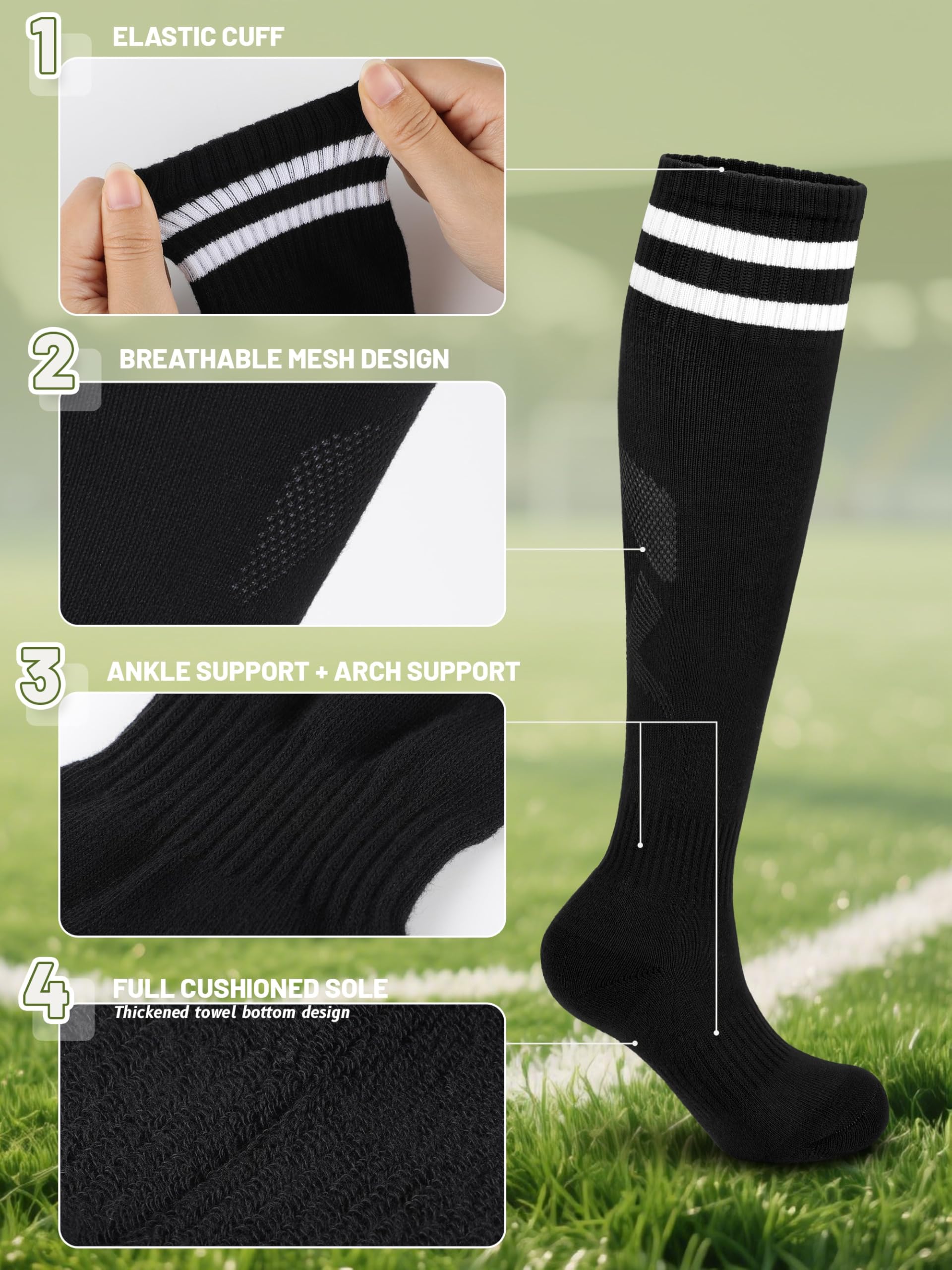 Hryrbay Espinilleras de fútbol para niños con mangas y calcetines para niños de 3 a 16 años, equipo de fútbol ligero de protección, ideal para jugar y entrenar inspirado en la Copa del Mundo