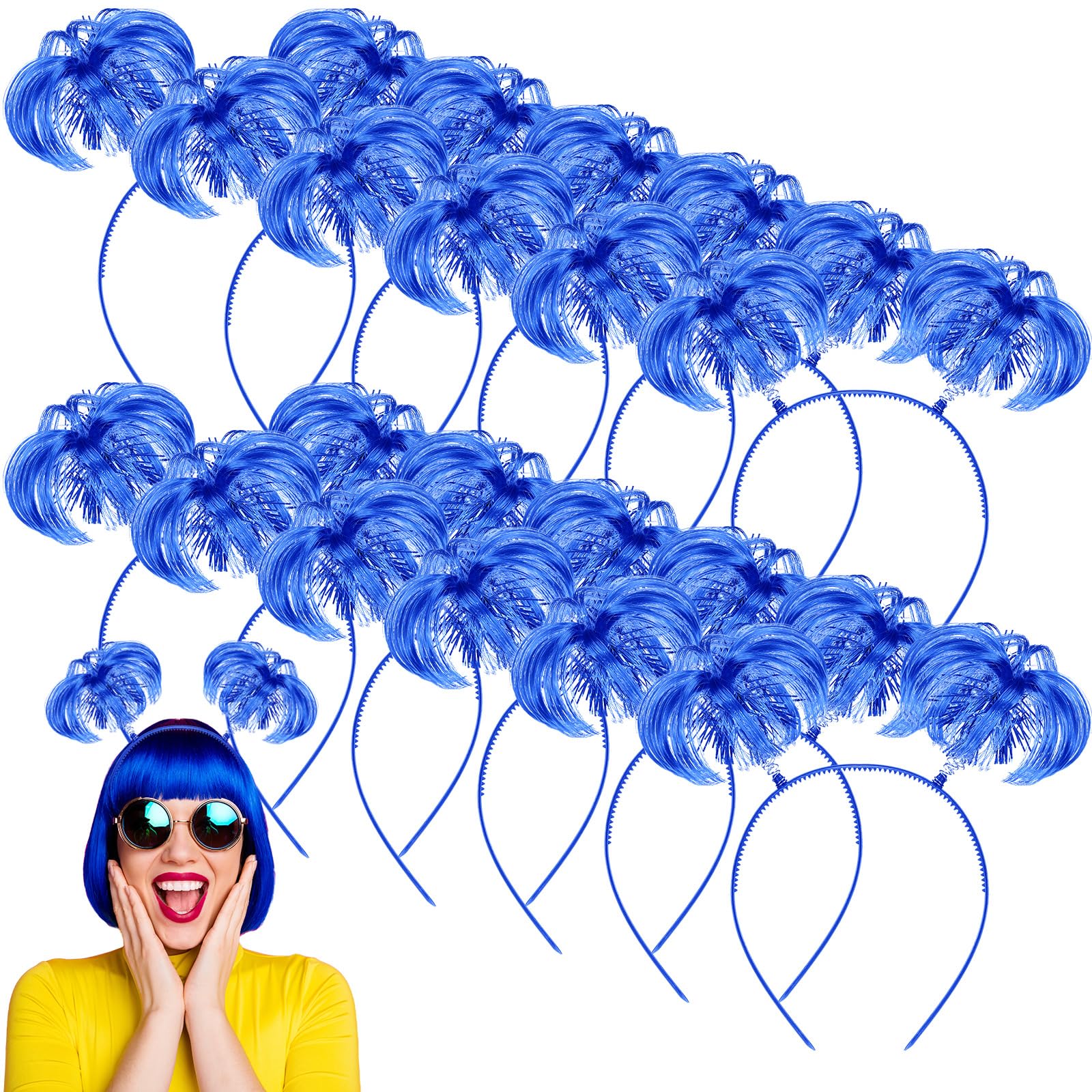 48 Pcs Halloween Pom Pom Headbands Blue Feather Party Accessories Women Patriotic Pom Pom Headband Set for 4th of July Celebration  main image 4
