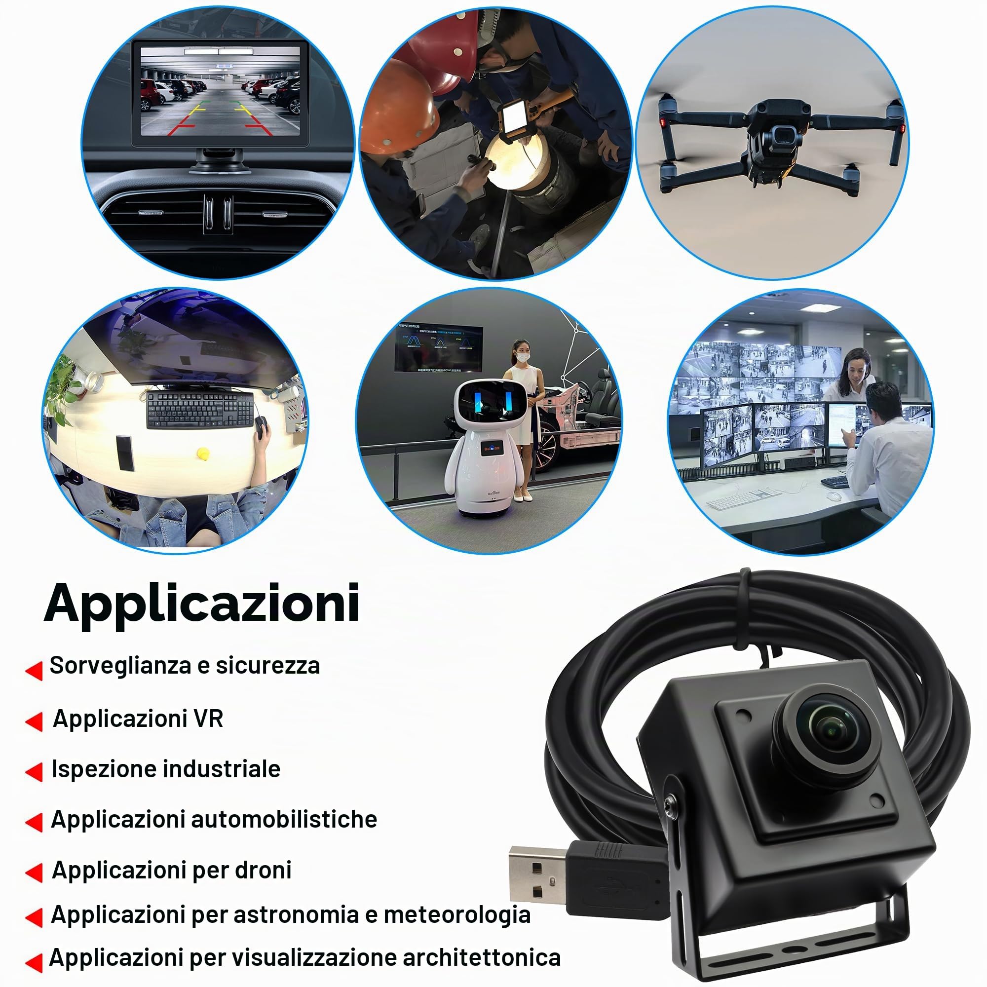 Svpro Fisheye - Telecamera USB da 5 MP, 30 fps, ultra grandangolare, a bassa luce, con sensore IMX335, per visione della macchina, sorveglianza di sicurezza, UVC Plug & Play per Windows/Mac/Linux