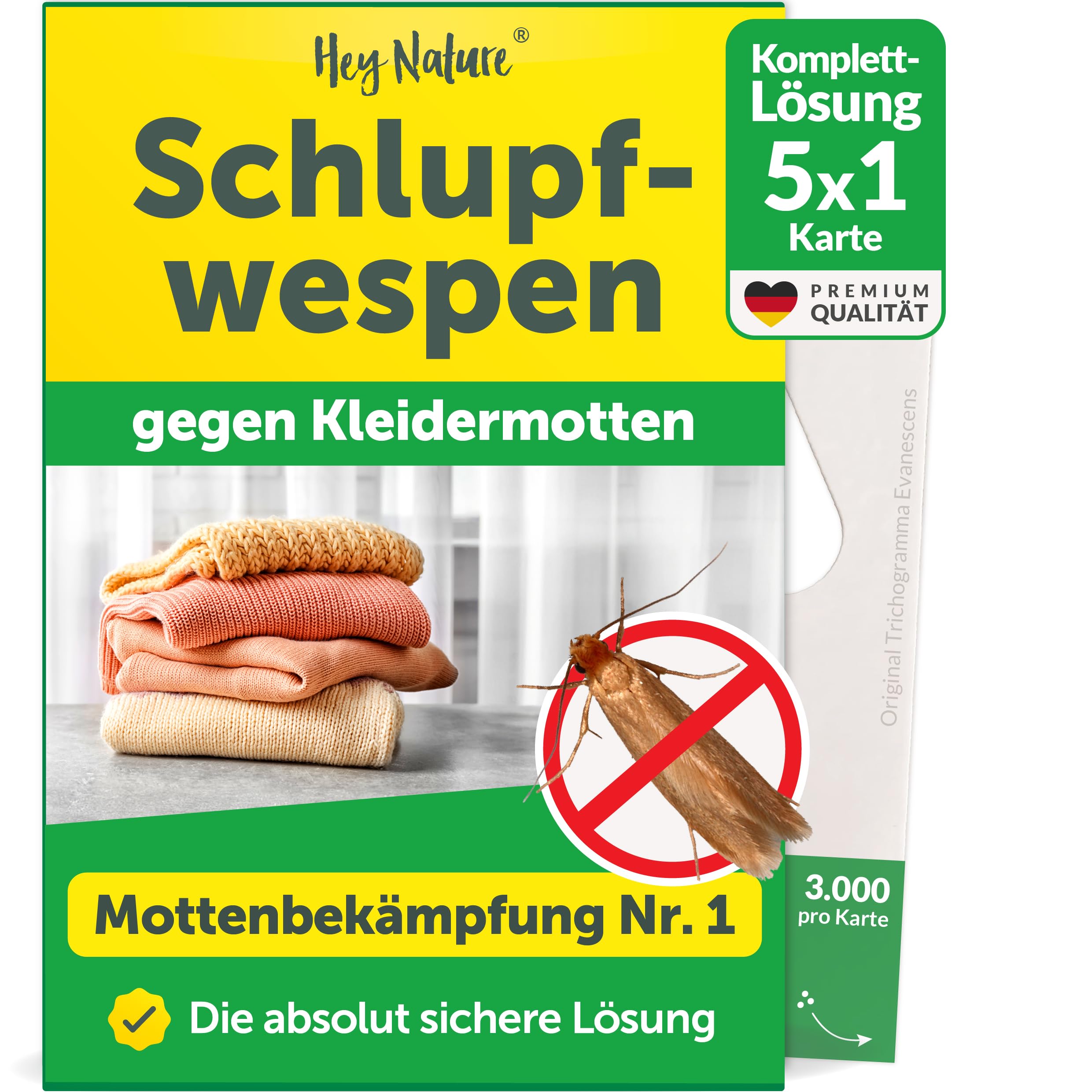 Hey Nature Schlupfwespen gegen Kleidermotten, 5 Karten (1 Karte à 5 Lieferungen). Natürlich & effektiv Kleidermotten bekämpfen mit Schlupfwespen gegen Motten. Alternativ zu Mottenkugeln & Mottenspray