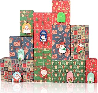 Maloun Christmas Wrapping Paper - 12 Sheets Kraft Gift Wrapping Paper Set for Christmas and New Year Holidays, Deco, and DIY - Each Sheet 28 X 20 IN, with Gift Tags
