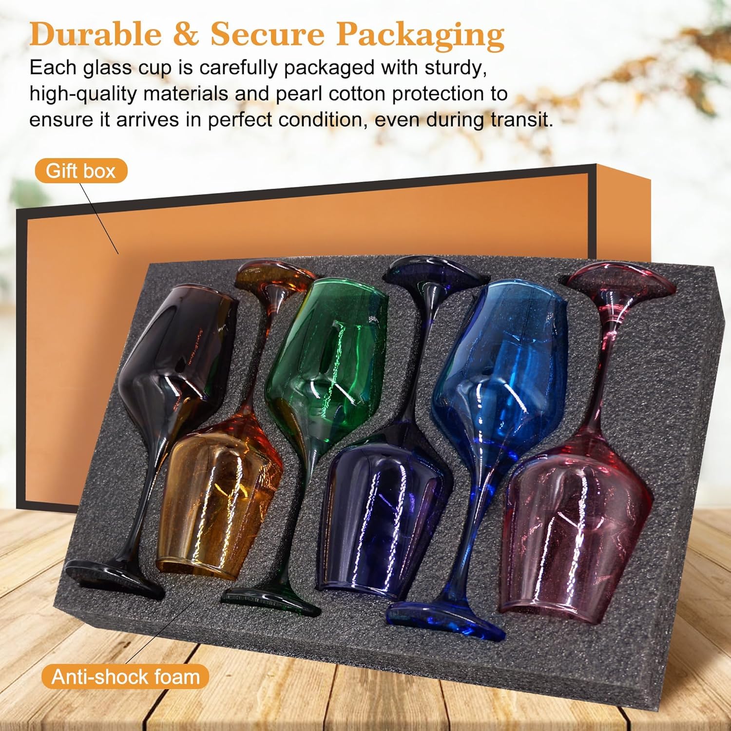 Multi Colored Wine Glasses Set of 6, 14oz Stemmed Crystal Glasses, Thick & Colorful, Dishwasher Safe Stemware for Red or White, Gift for Party, Holiday, Anniversary, Restaurant, Home Bar - Image 6