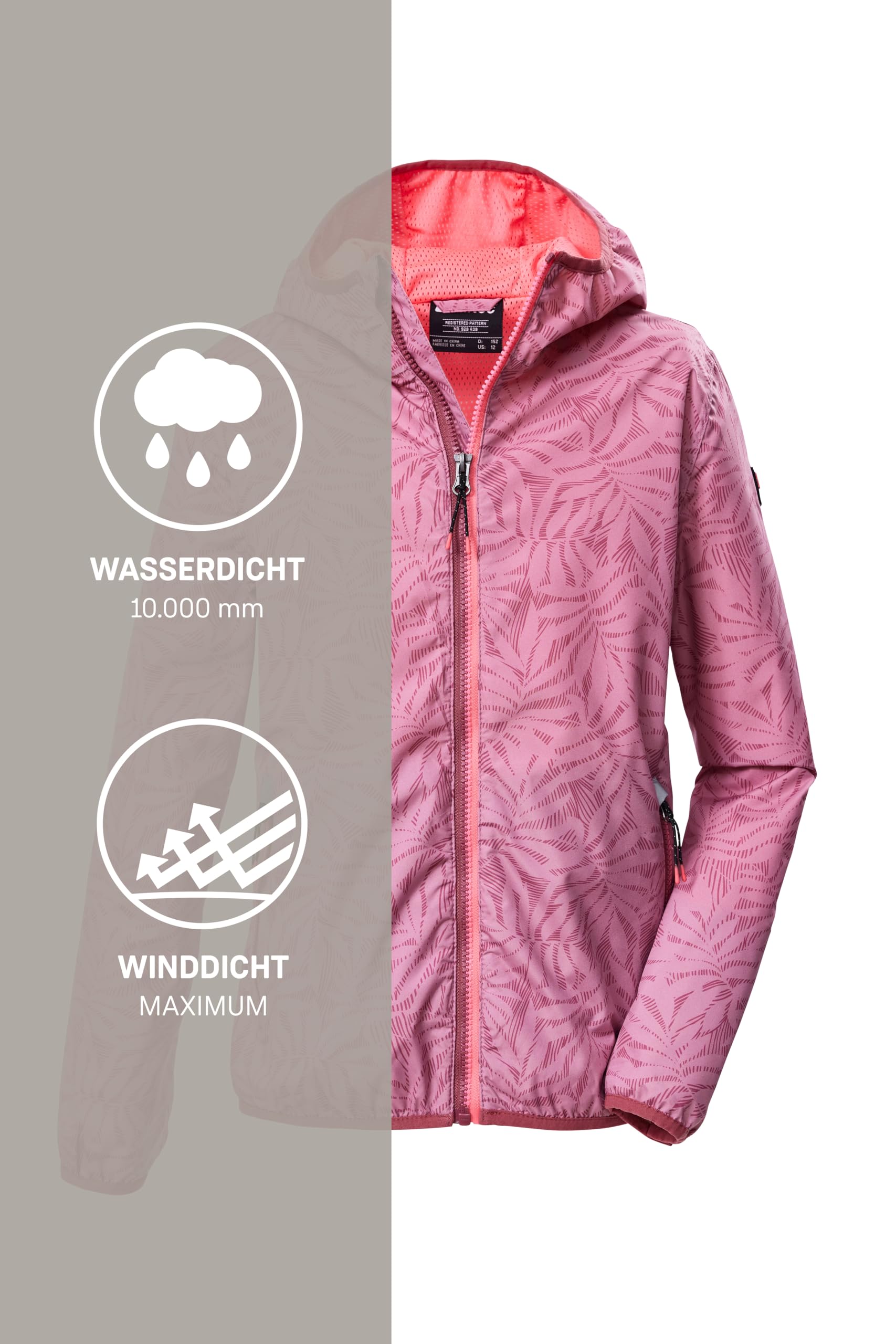 Killtec Mädchen Kos 163 Grls Jckt Funktionsjacke/Regenjacke wasserdicht mit Kapuze