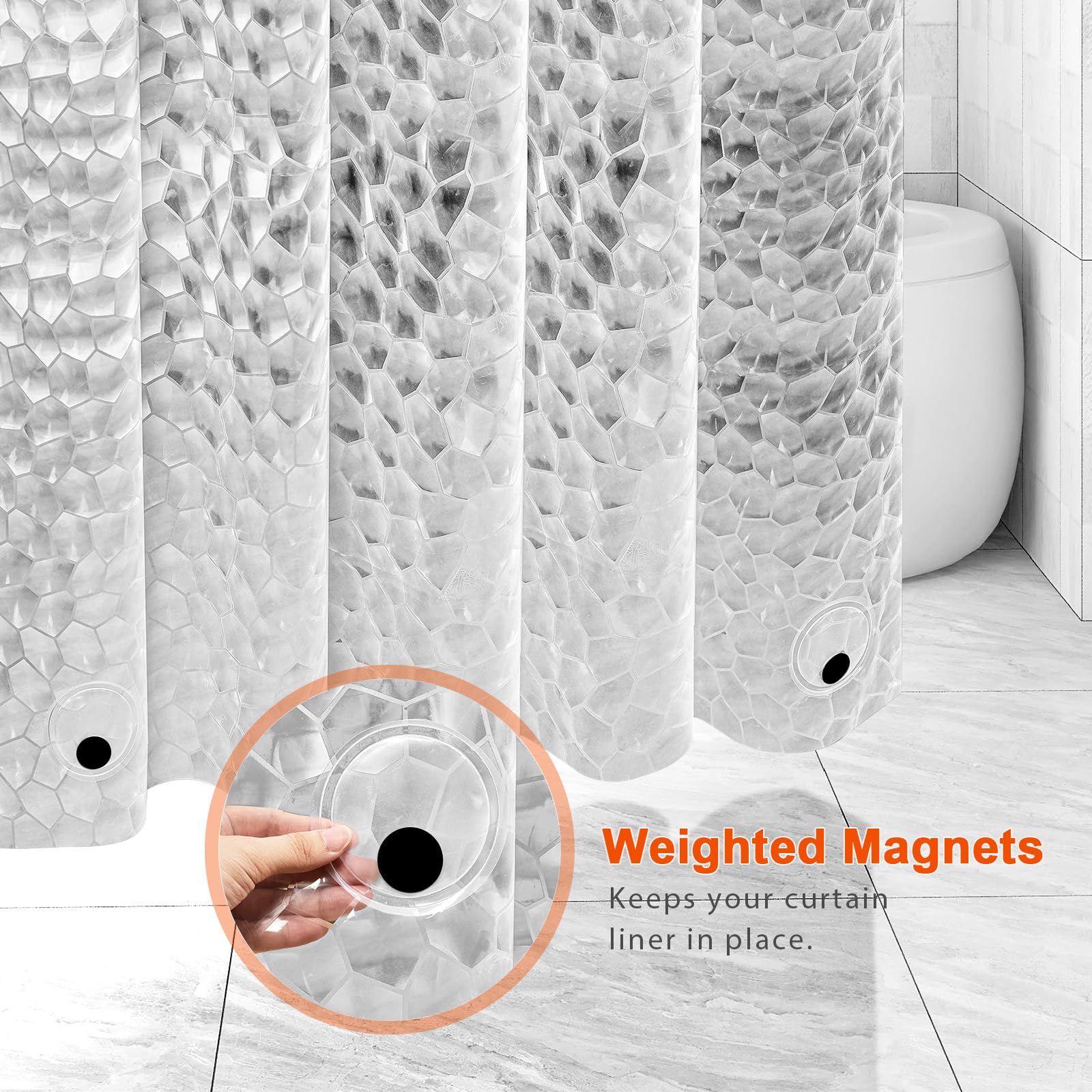 AiQInu Tenda Doccia Antimuffa 200 x 200 cm, EVA Tenda per Doccia con Pesi, 3D Trasparente Impermeabile Tende Doccia Facile da Pulire per Famiglia, Dormitorio, Hotel