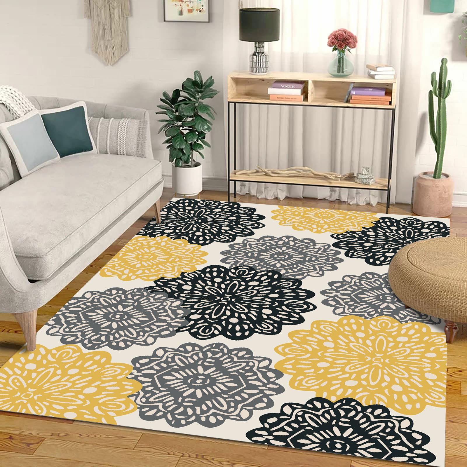 Tapis moderne floral anti-perte de poils pour grand salon propre