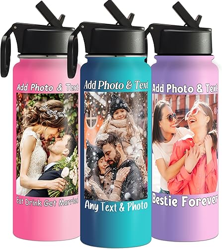 Botella de agua personalizada con foto, botella de agua deportiva de acero inoxidable con imagen personalizada de 1832 onzas para niños, hombres y