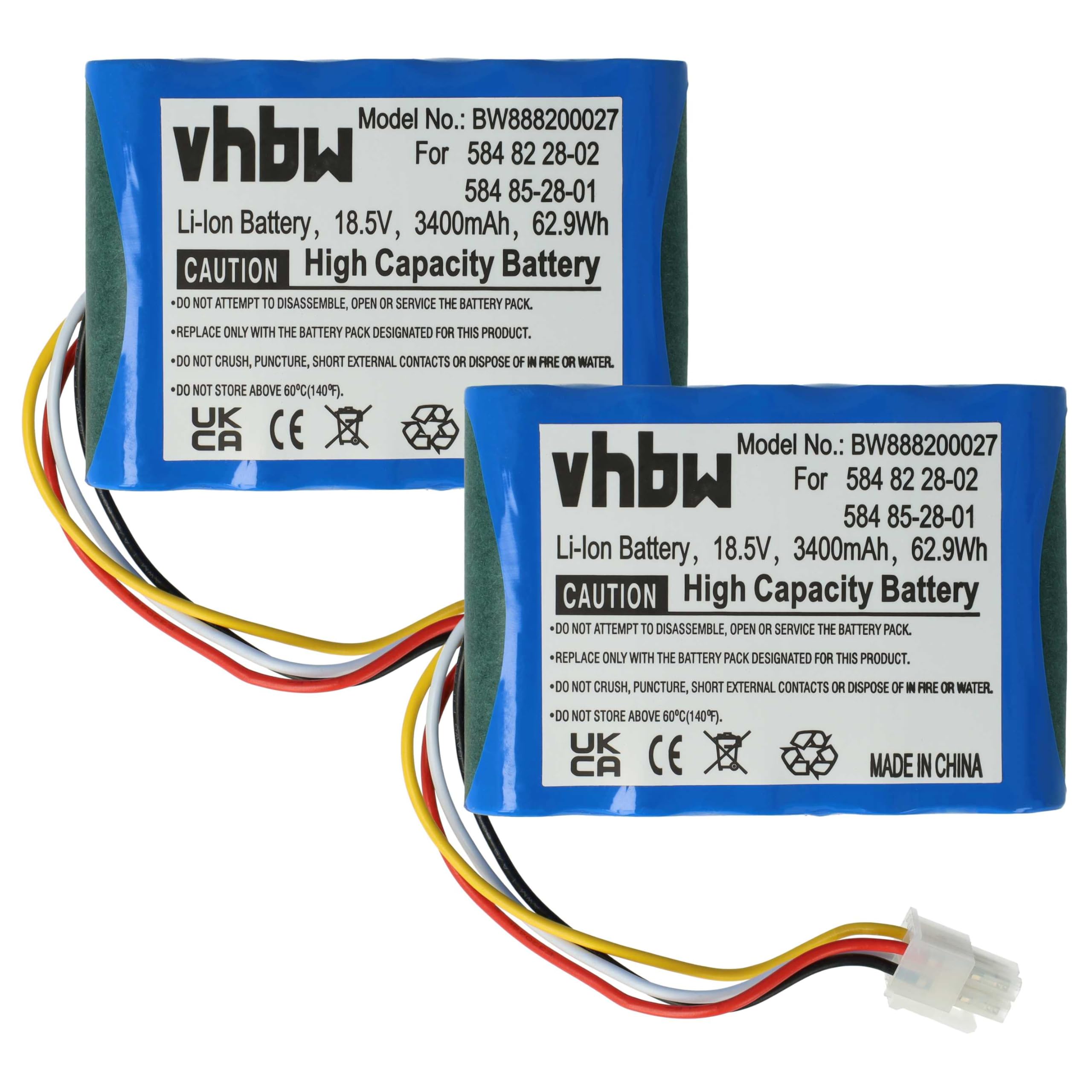 vhbw 2X Batería reemplaza Husqvarna 592 96 83-01, 589 58 62-01 para cortacésped 3400mAh 18,5V Li-Ion