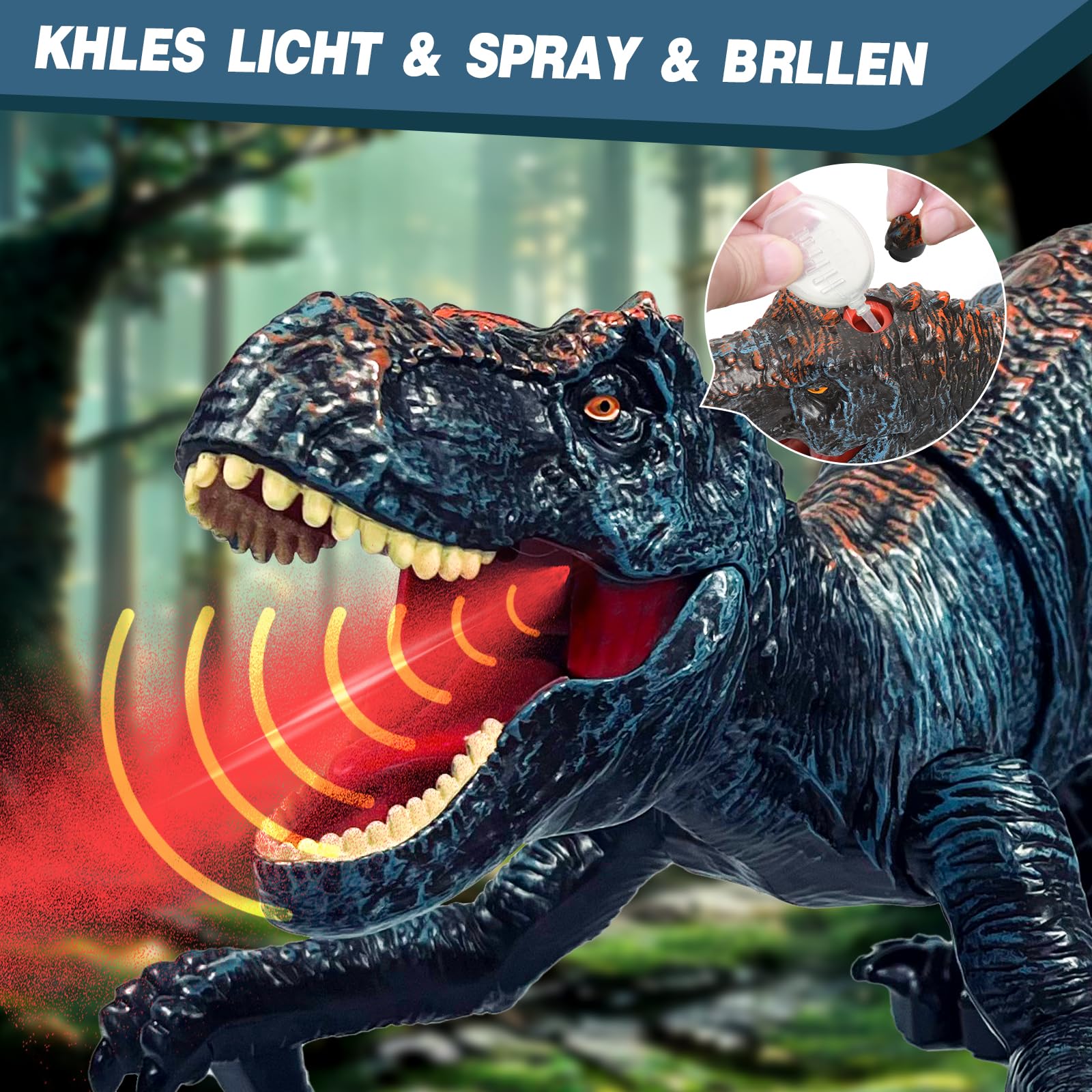 Sunrad Kinder Ferngesteuertes Dinosaurier Spielzeug,Elektronik T-Rex Dino Spielzeug mit Spray, Licht,Brüllen,Realistische Gehbewegungen,Geschenk für Jungen und Mädchen