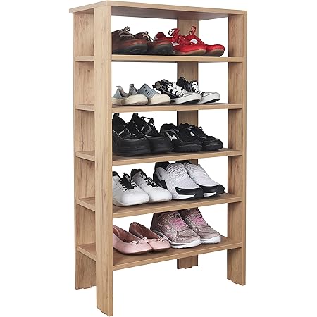 RICOO Schuhregal schmal und hoch 105x60x32cm Standregal Pressholz Eiche