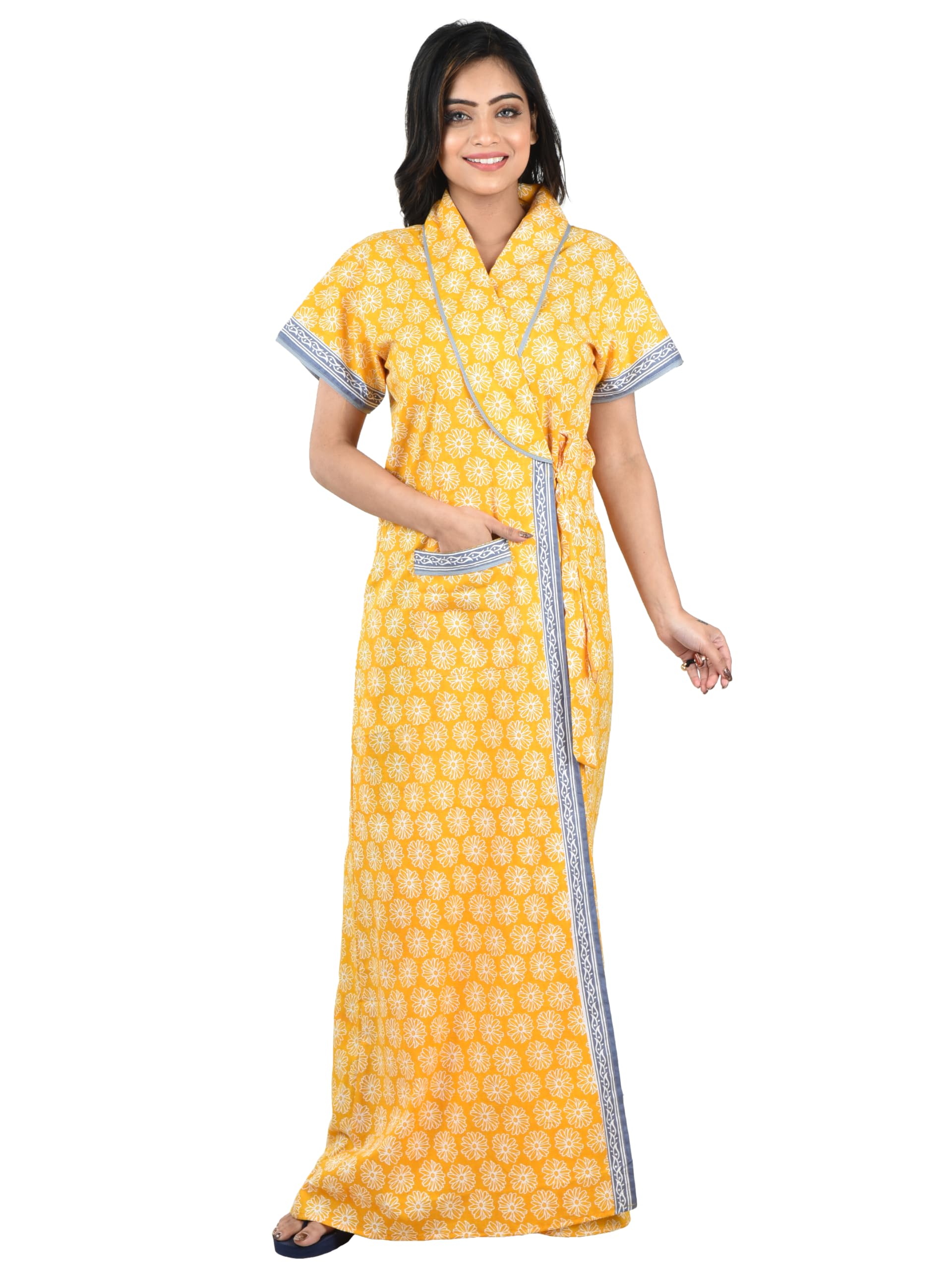 bellamy Beallamy Women's Pure Cotton Printed House Coat,Front Open Adjustable Nighty/Night wear A3015-picture-50