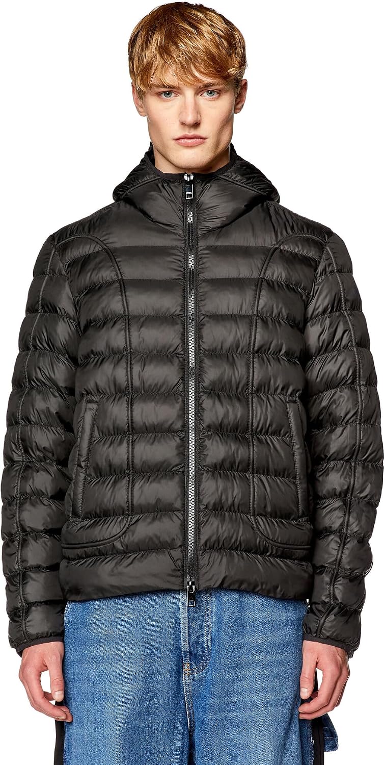 Diesel W-SCOTTYS Hooded Black Down Puffer Jacket, 9xx-0bhaz, Small