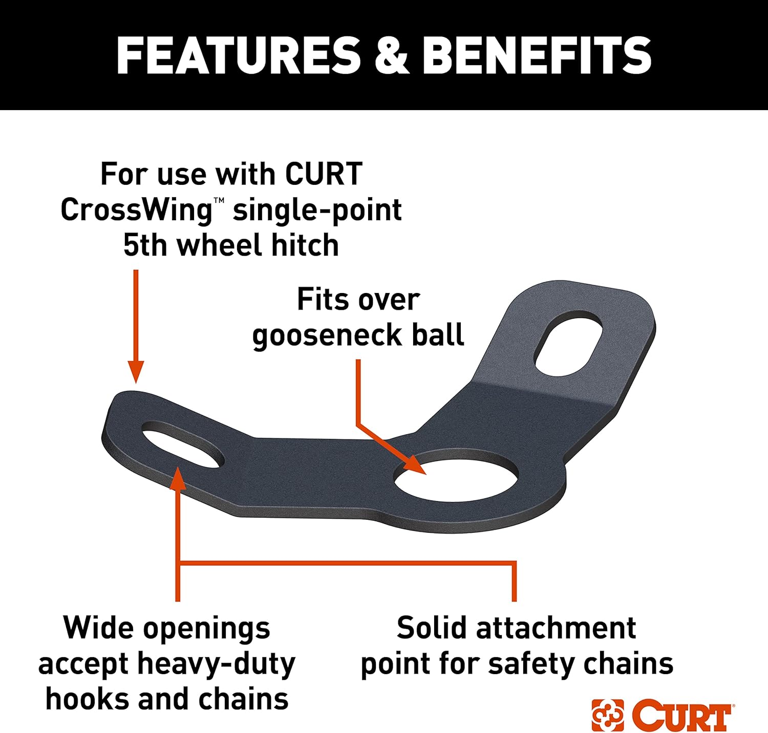 CURT 16615 CrossWing 5th Wheel Safety Chain Anchor Plate for Gooseneck Ball