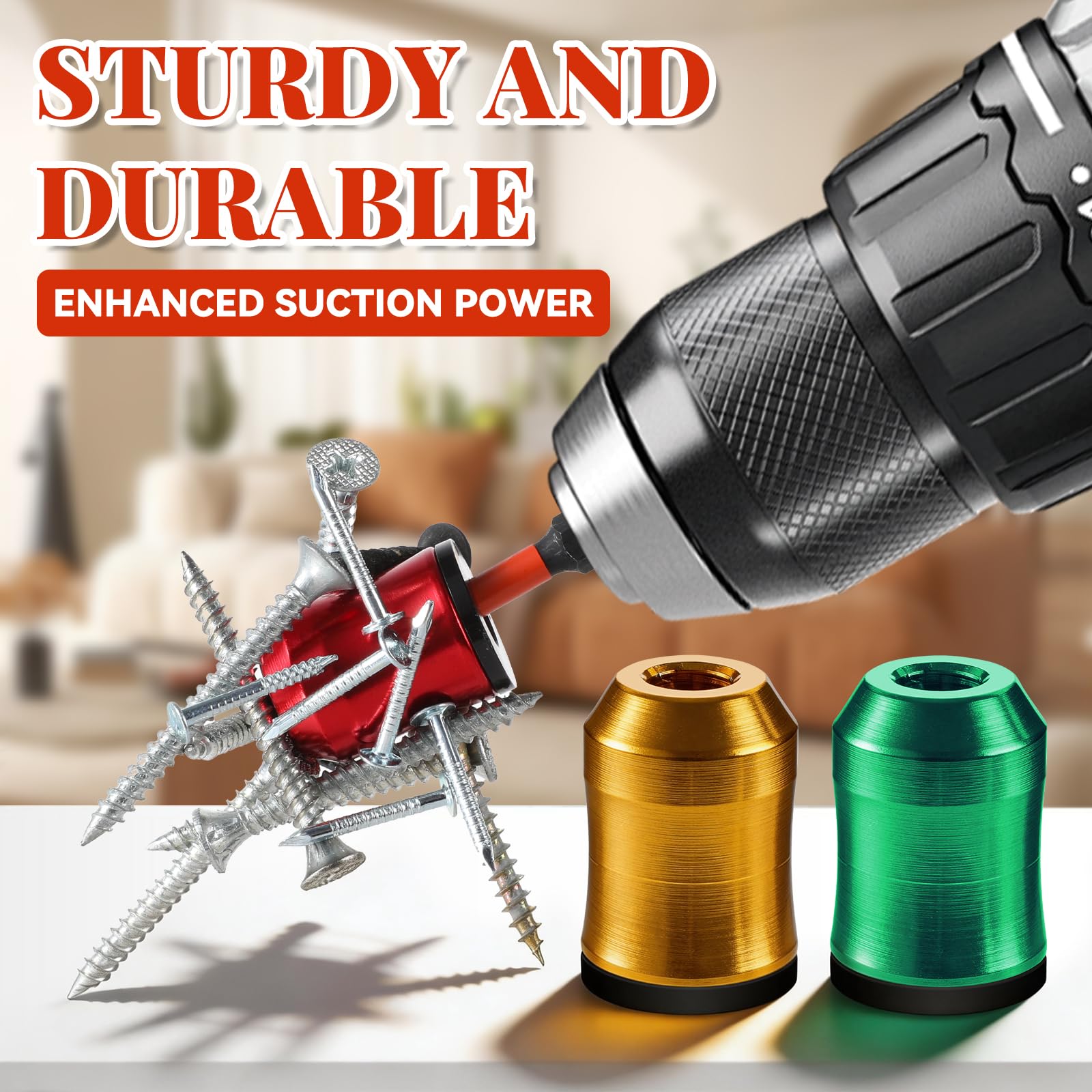 Set di 6 robusti anelli magnetici a vite con set di punte per cacciavite PH2, design antiscivolo, anello magnetico per cacciavite esagonale e punte elettriche, strumento domestico rimovibile per