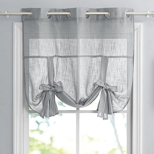 PONY DANCE Cortinas pequeñas para ventana Paneles decorativos de lino con filtro de luz traslúcido para ventana con lazo, para sótano, 42 pulgadas