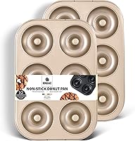 Vista 1 de HONGBAKE Nonstick Donut Pans For Baking, 2-Pack 6 Cavity Upgraded Deepened Doughnut Tray, Heavy Duty Mini Bagel Mold for Oven - Bronze Gold