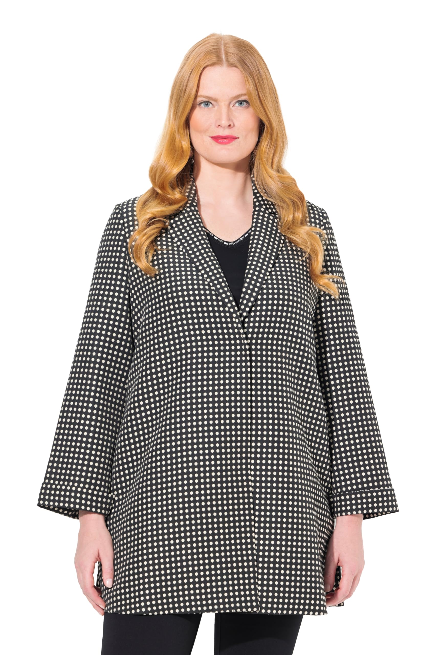 Ulla Popken Damen große Größen Übergrößen Plus Size Jacquard-Jacke, A-Linie, Reverskragen, Seitenschlitze 834862