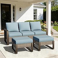 Vista 9 de Joyside Sofá de mimbre para patio al aire libre, sofá de ratán de 3 plazas con cojines gruesos de olefina y reposabrazos rectangular con marco