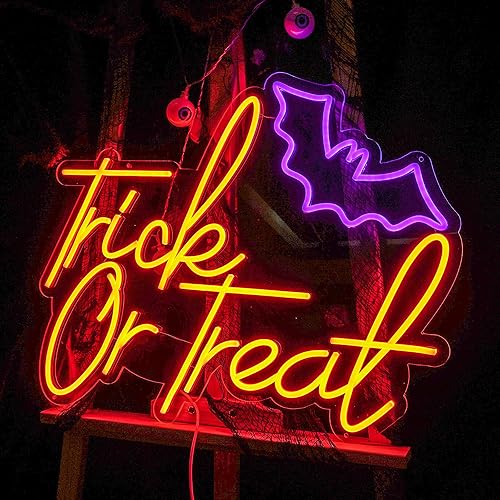 Miniatura 2 de Letrero de neón con texto en inglés "Trick or Treat", luz de neón LED de Halloween, decoración de noches de terror, para Halloween, fiesta, bar,