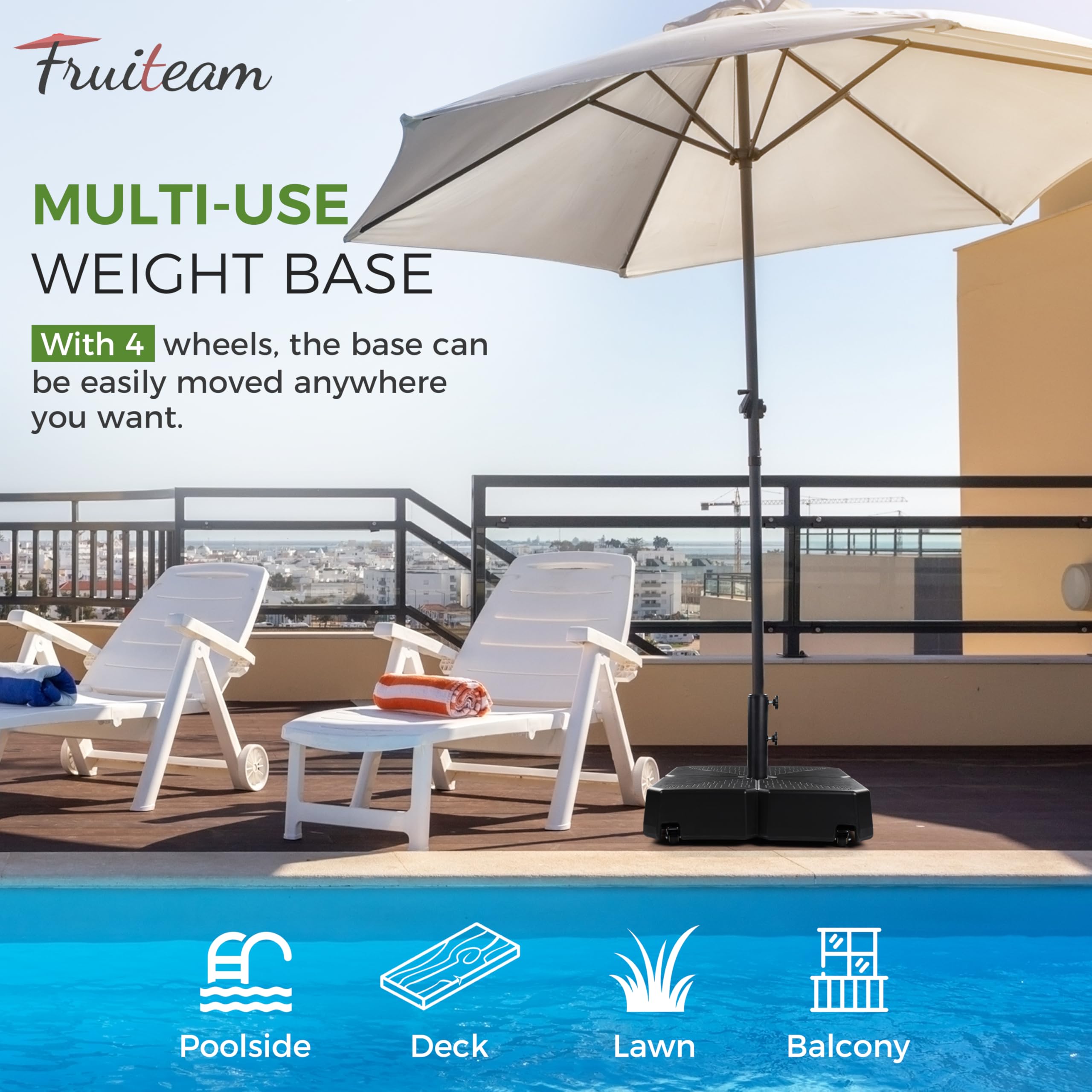 Amazon.com: FRUITEAM Umbrella Base with Wheels, 110 LBS Heavy Duty Patio Umbrella Stand, Fillable Weighted Umbrella Base Holder for Patio, Deck, Poolside, Rust-Resistant and Windproof Design - Black : Patio, Lawn & Amazon.com: FRUITEAM Umbrella Base with Wheels, 110 LBS Heavy Duty Patio Umbrella Stand, Fillable Weighted Umbrella Base Holder for Patio, Deck, Poolside, Rust-Resistant and Windproof Design - Black : Patio, Lawn &