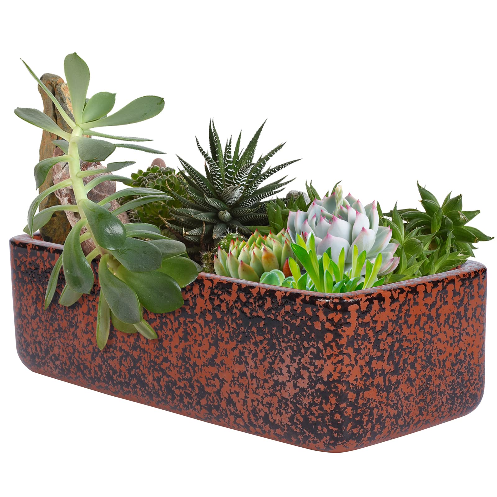10 Inch Rustic Black Glaze Rectangular Planters Terracotta Pots for Succulents with Drainage Holes
