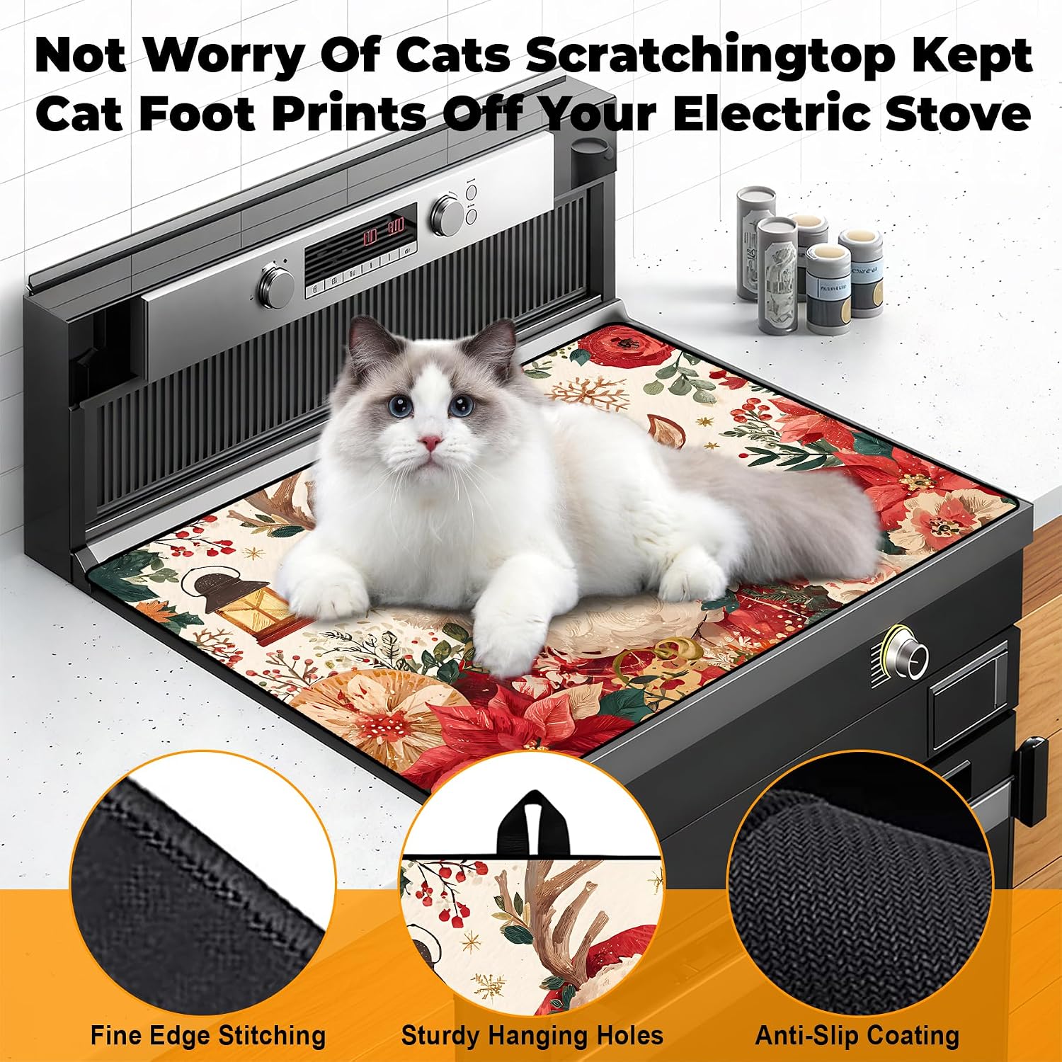 Heat-Resistant Glass Stove Top Cover with Anti-Slip Rubber Coating – 28.5x20.5 Inch Electric Stove Protector, Scratch-Resistant, Expands Counter Space (Santa Clauses, 28.5"L x 20.5"W)