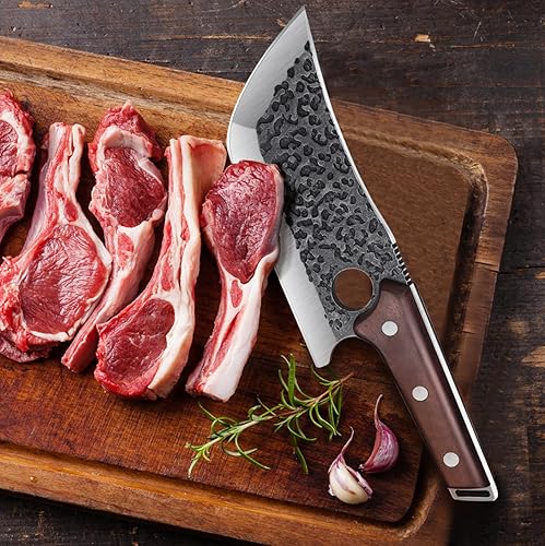 Miniatura 5 de TOMBRO Cuchillo de carnicero resistente de 6.7 pulgadas, cuchillo de chef de acero de alto carbono, cuchillo de carnicero de 9 pulgadas, picador de