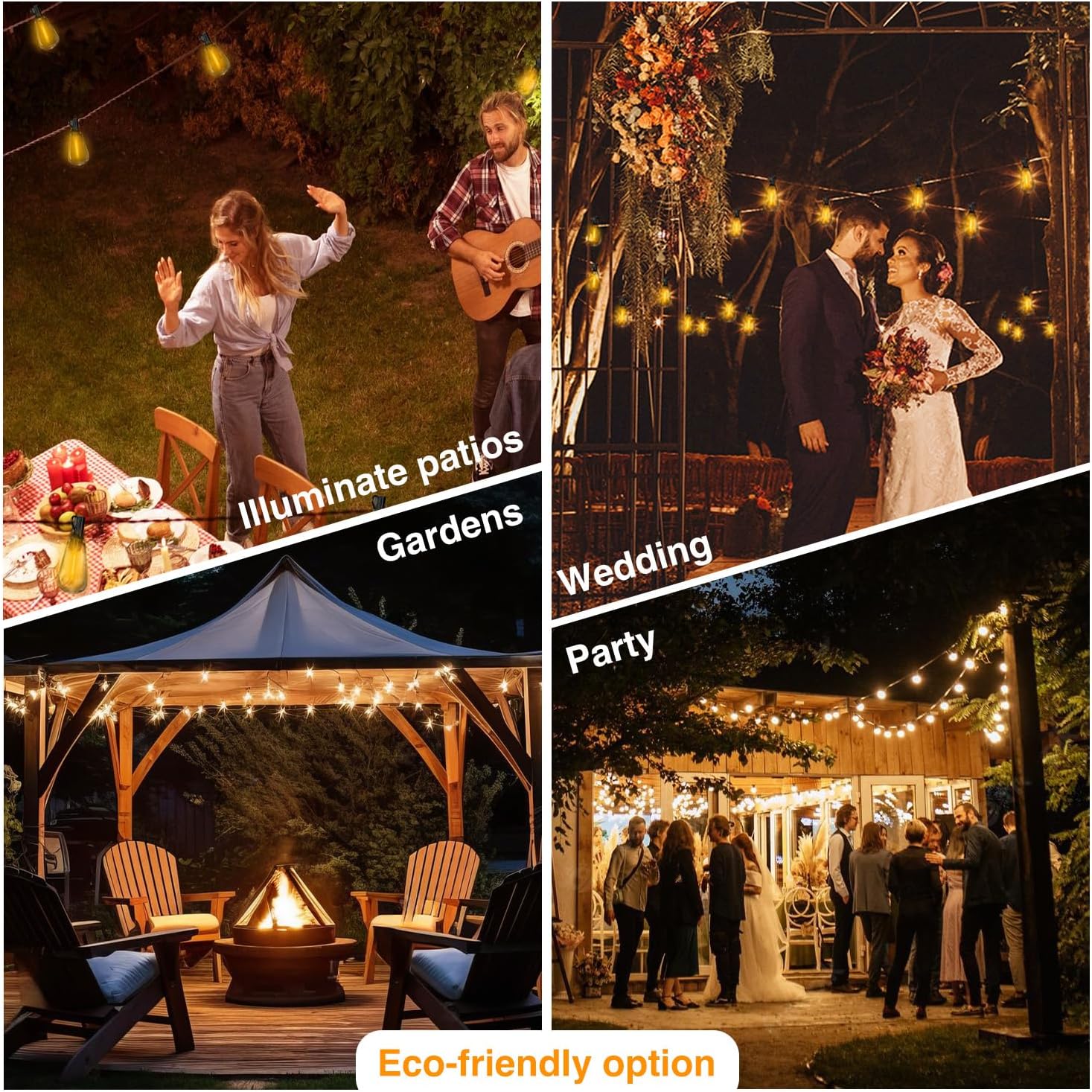 DAYBETTER 100ft Solar String Lights Outdoor Waterproof 50 Bulbs 2700K Warm White Outdoor String Lights Solar Powered 5W Solar Panel, 12+ Hours Runtime Luces solares automáticas