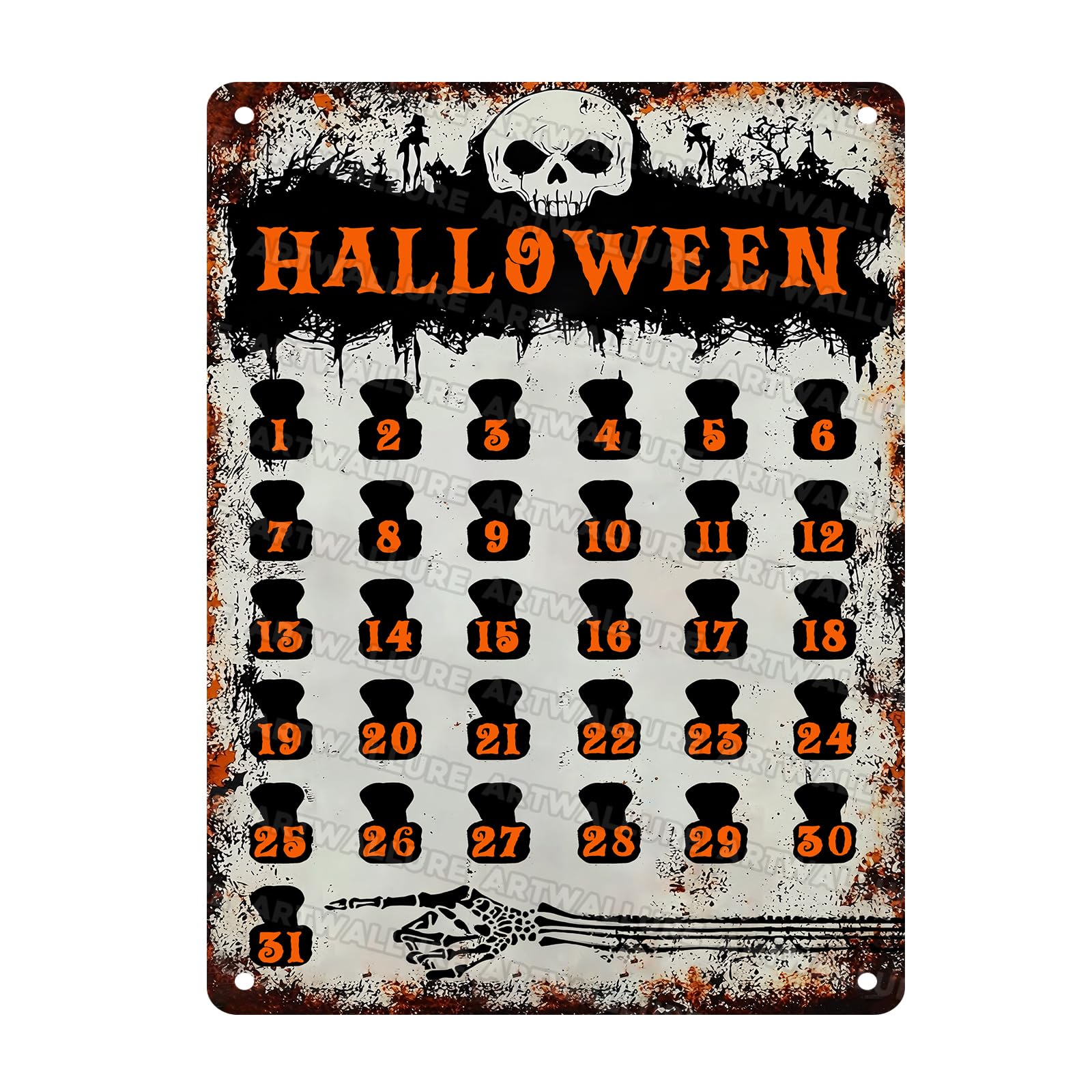 Halloween Countdown Vintage Sign Halloween Skull Metal Tin Sign for Home Bar Kitchen Hotel Dining Room Coffee 12x16inch
