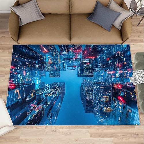 Miniatura 2 de Sci-Fi City Rugs for Bedroom, Future City Area Rug, Cyberpunk Rugs for Living Room, Indoor Non-Slip Rug, Machine Washable Carpet for Front Entrance