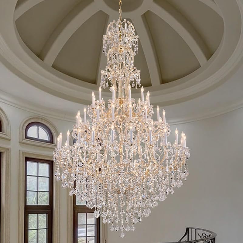 Large Gold Modern Crystal Chandelier Light Fixtures - 60 Lights, Maria Theresa Crystal Pendant Light Foyer Chandelier Fixtures for Staircase Hallway Living Room Entryway